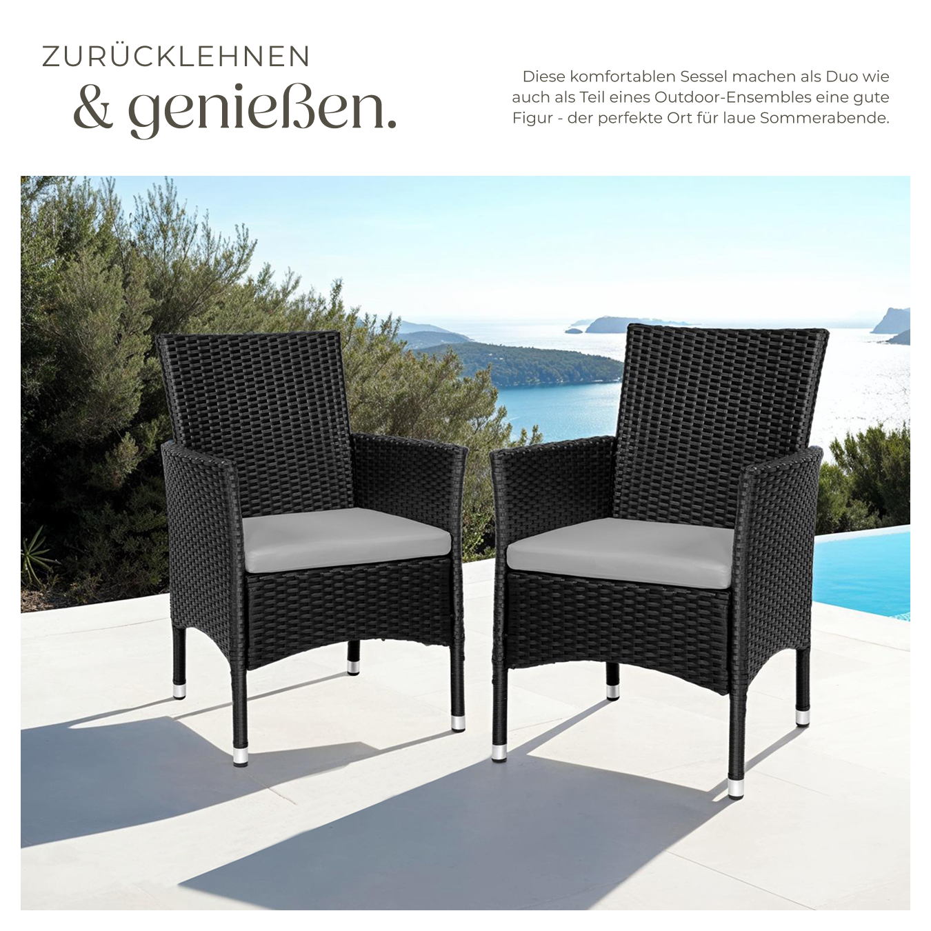 2er Set Poly Rattan Gartenstuhl Stuhl Sessel Hochlehner Kissen 2 Bezüge
