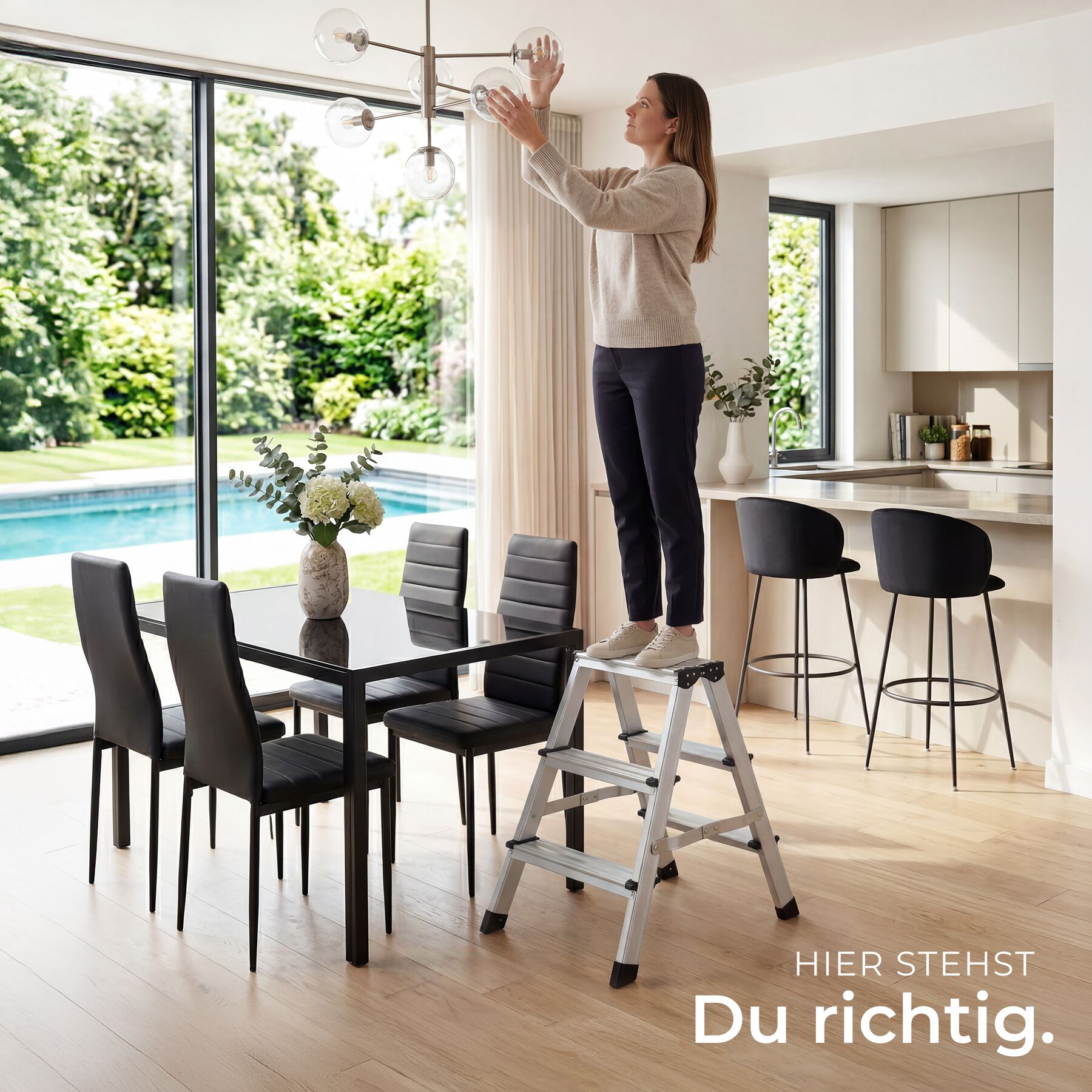 Trittleiter Aluleiter Stehleiter Mehrzweckleiter klappbar rutschfest max. 150kg - Produktbild 7
