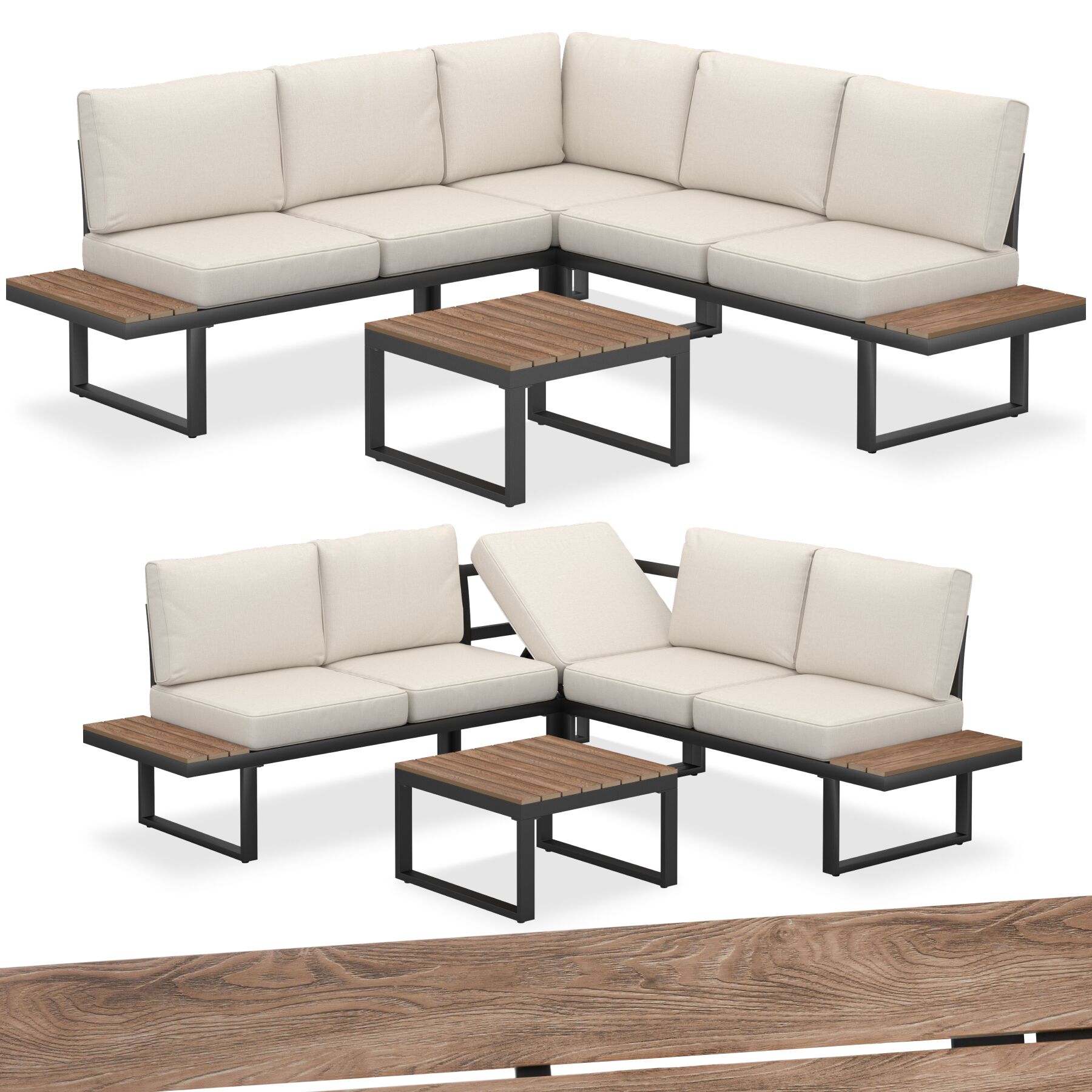 Set da giardino Eliar, 4 pezzi, con struttura in alluminio - nero | tectake