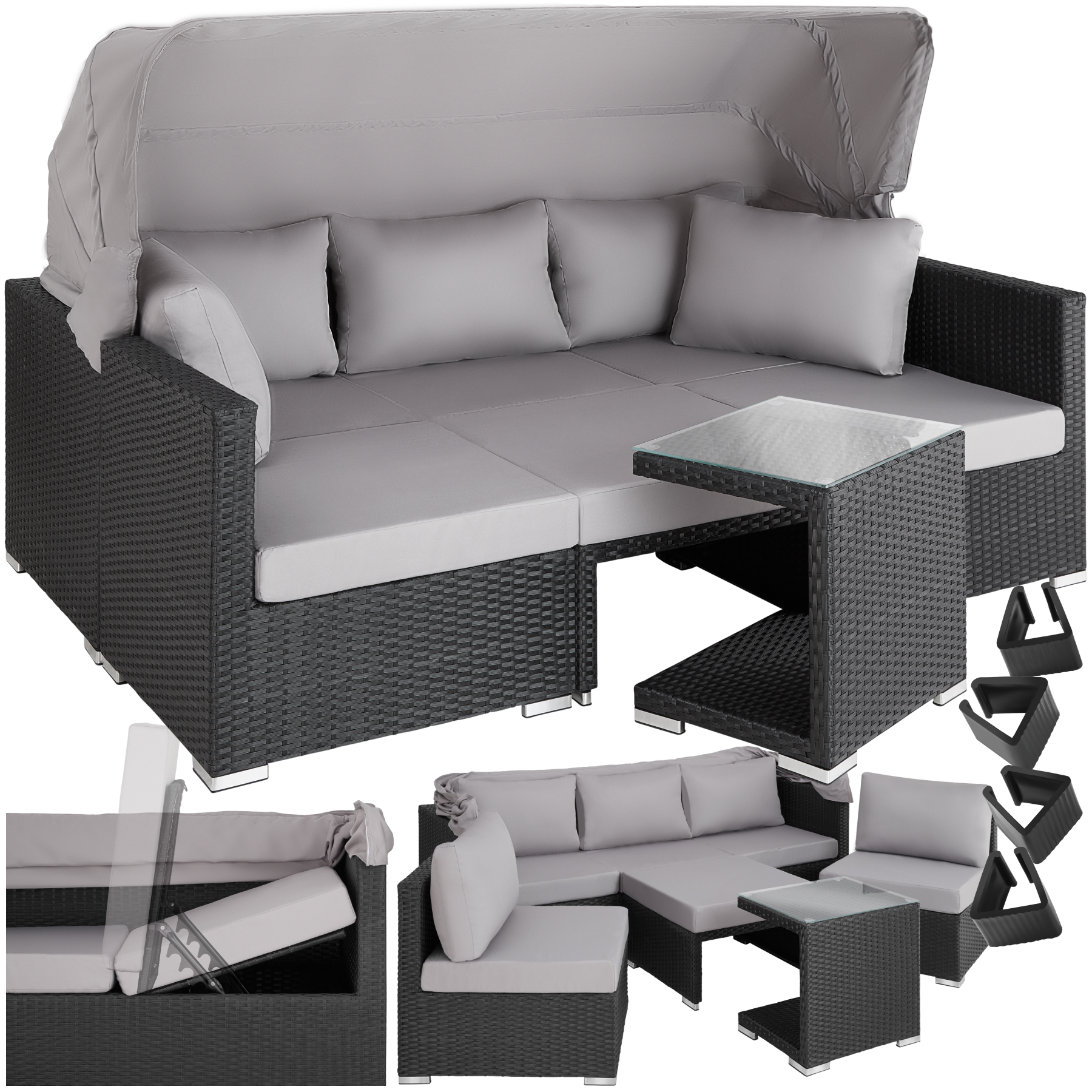 Rattan Lounge mit Aluminiumgestell San Marino - schwarz - Rattanmöbel von tectake