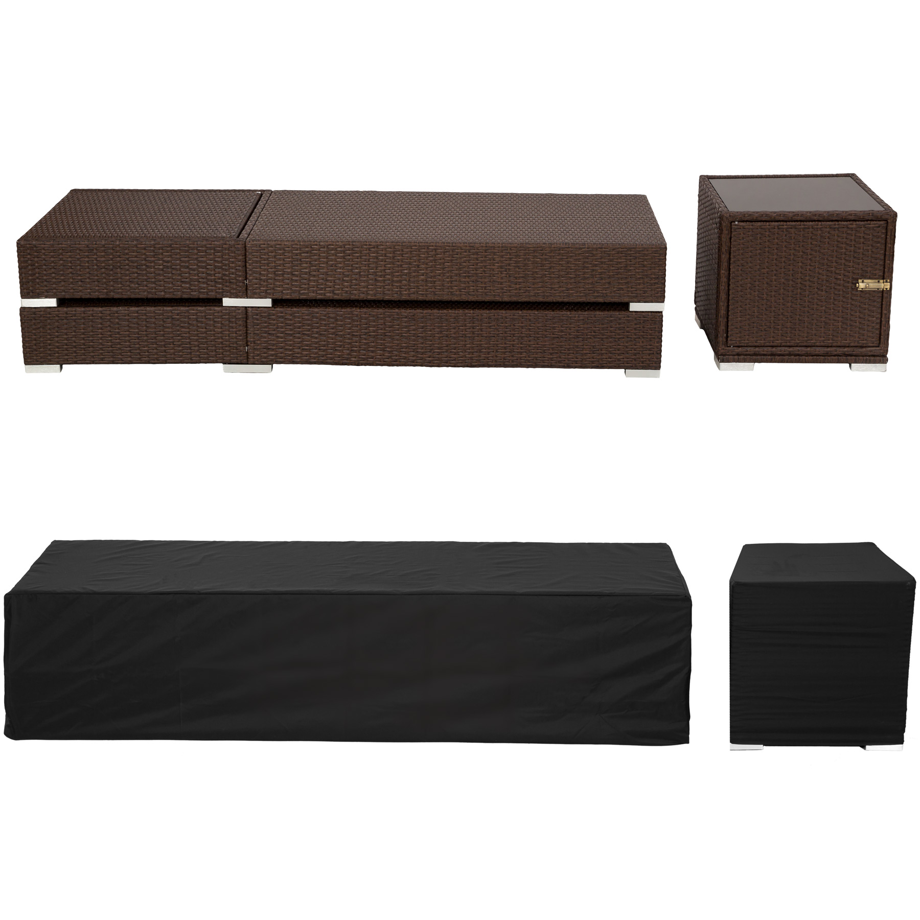 2 x sdraio in polyrattan + tavolo alluminio giardino rattan lettino mobili telo - Foto 31 di 67