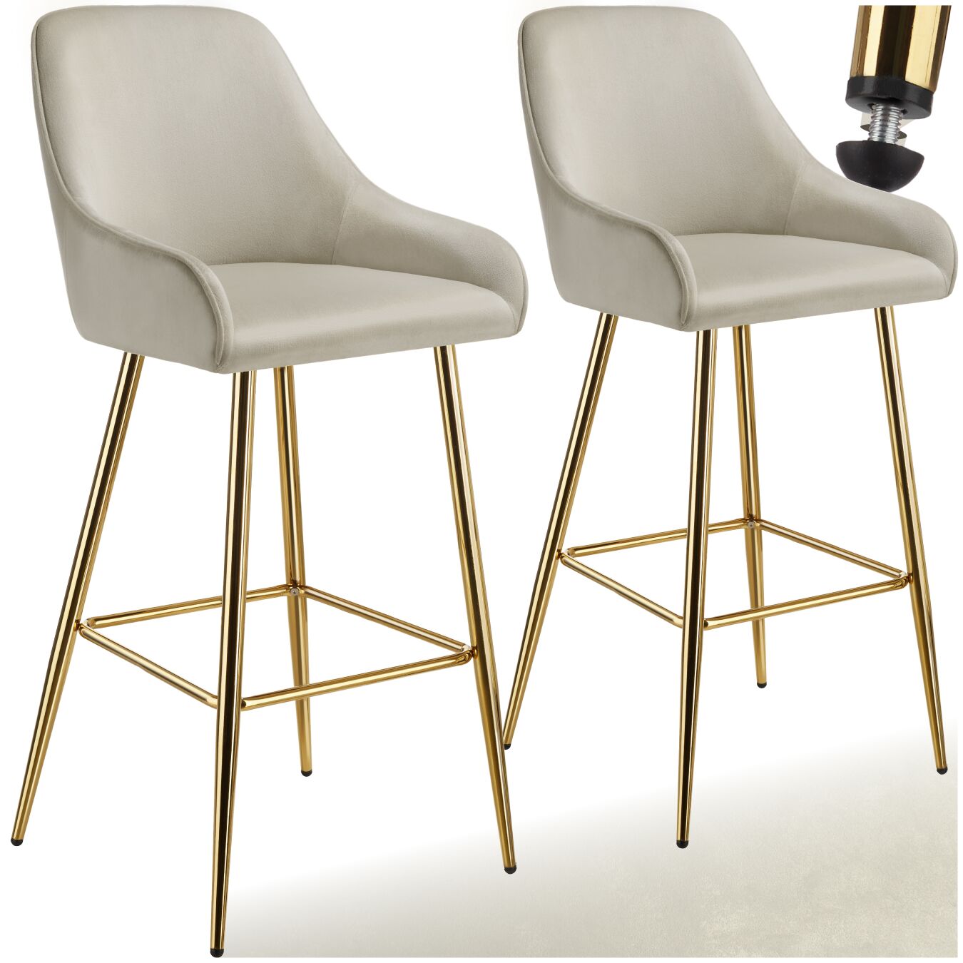 Tabouret de bar AVANE avec dossier rembourré en aspect velours - Lot de 2 | tectake