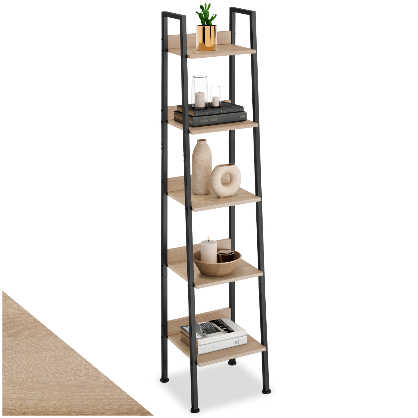 Étagère échelle - 35,5 x 31,5 x 170,5 cm, Bois clair industriel, Chêne Sonoma de tectake