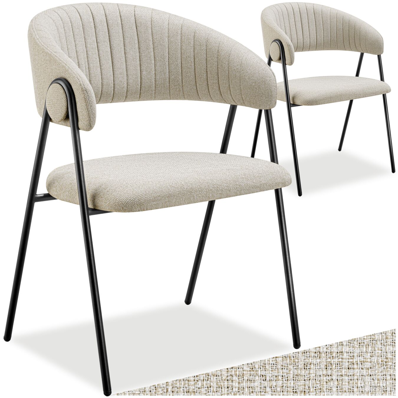 Dining Chair Bedano - woven fabric, padded, 150 kg load capacity - greige, Set of 2 | tectake