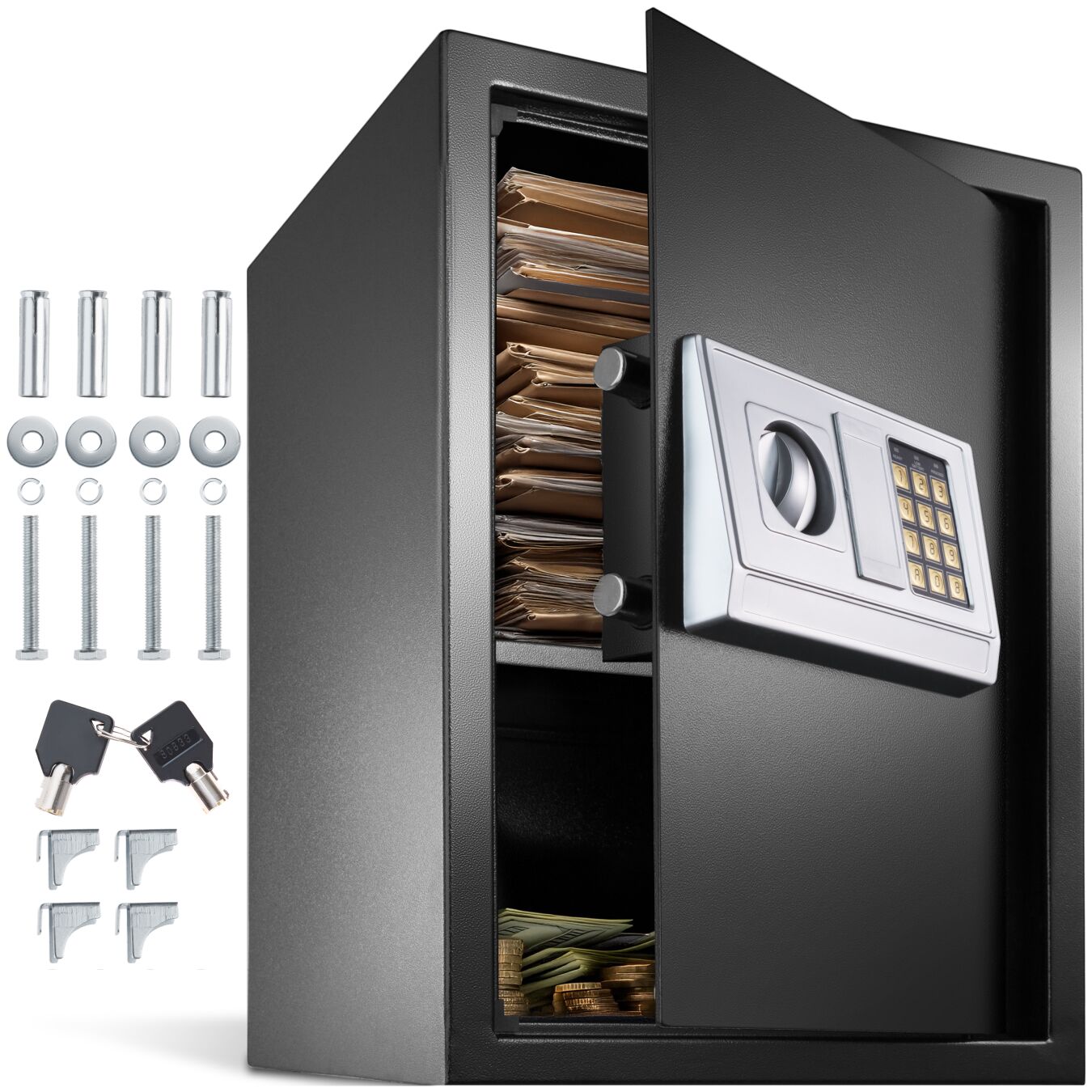 cassaforte elettronica + chiavi, modello 4, grande - nero | tectake