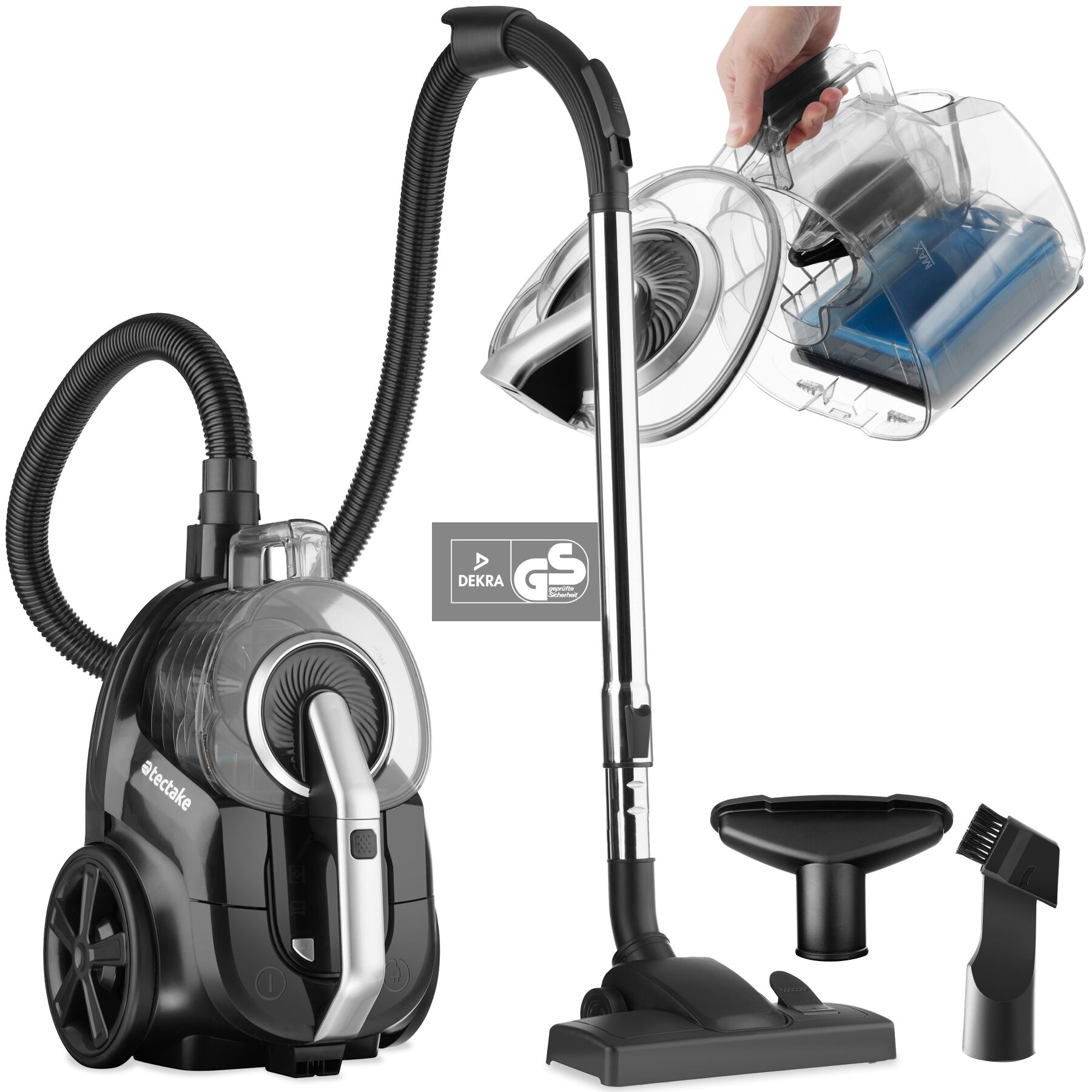 Aspirateur VC900, 900 W, sans sac, sols durs et tapis - noir/gris | tectake