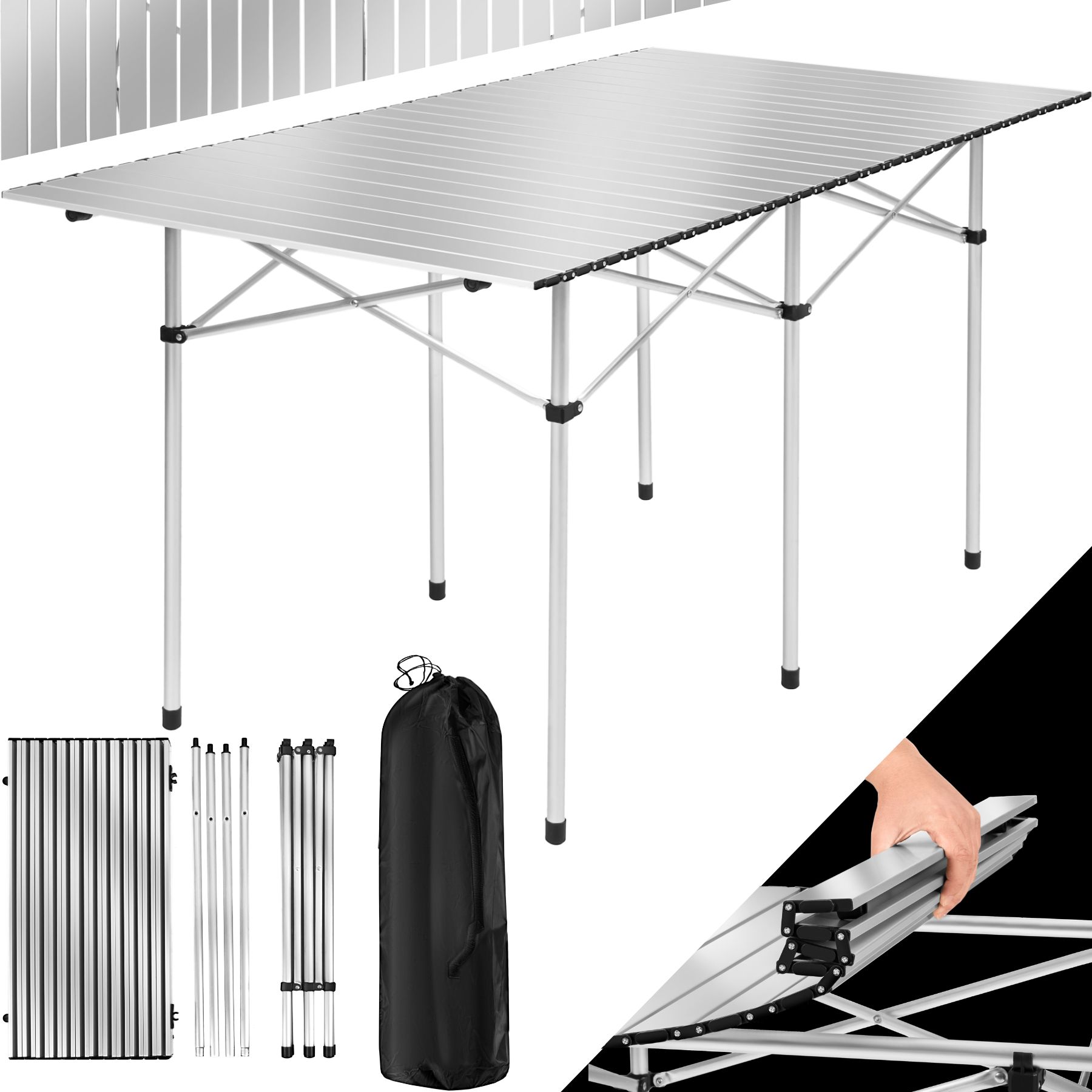 Mesa dobrável em alumínio 140 x 70 x 70 cm - cinzento