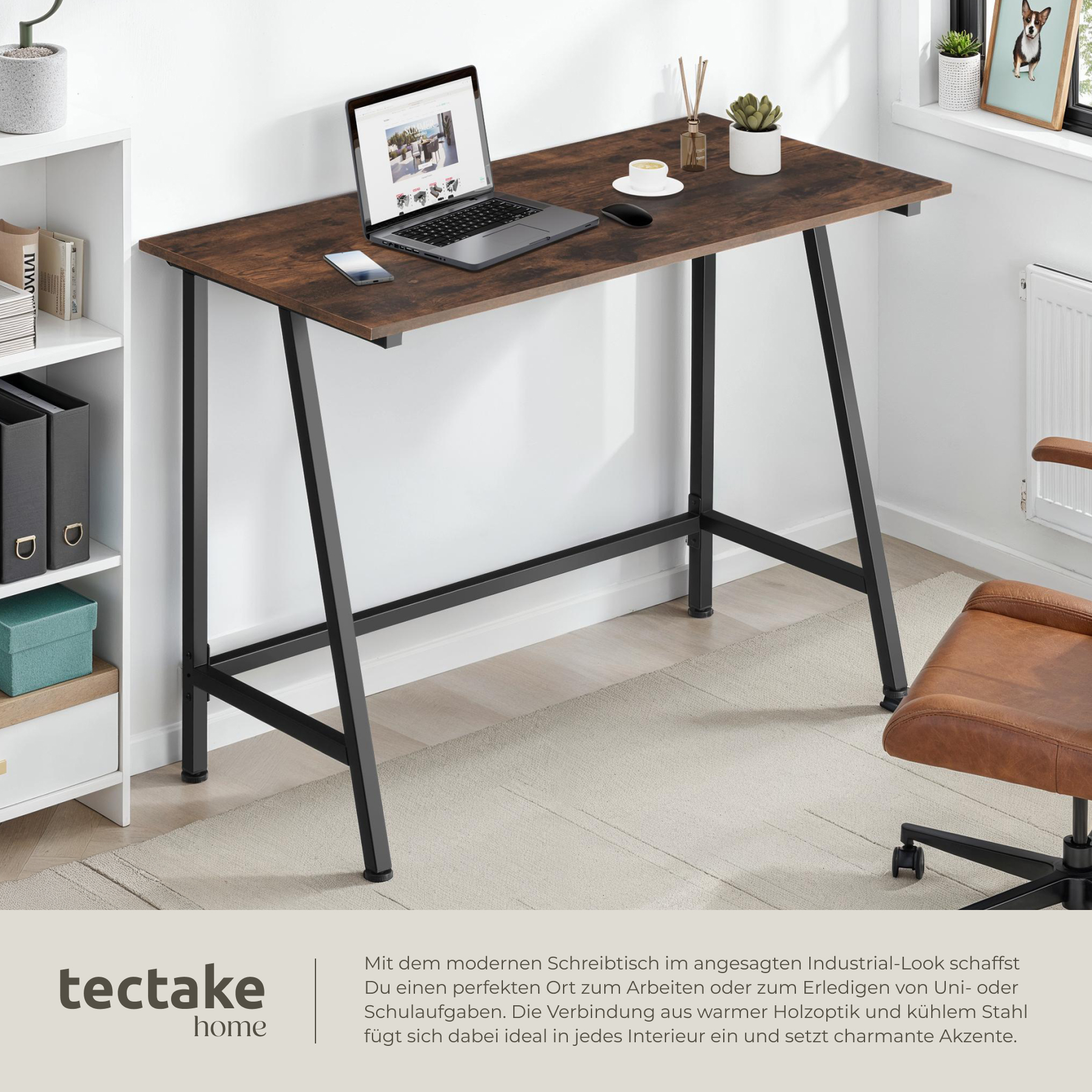 Schreibtisch Bürotisch PC Tisch klein Industrial Design Holz Metall 100 x 50 cm