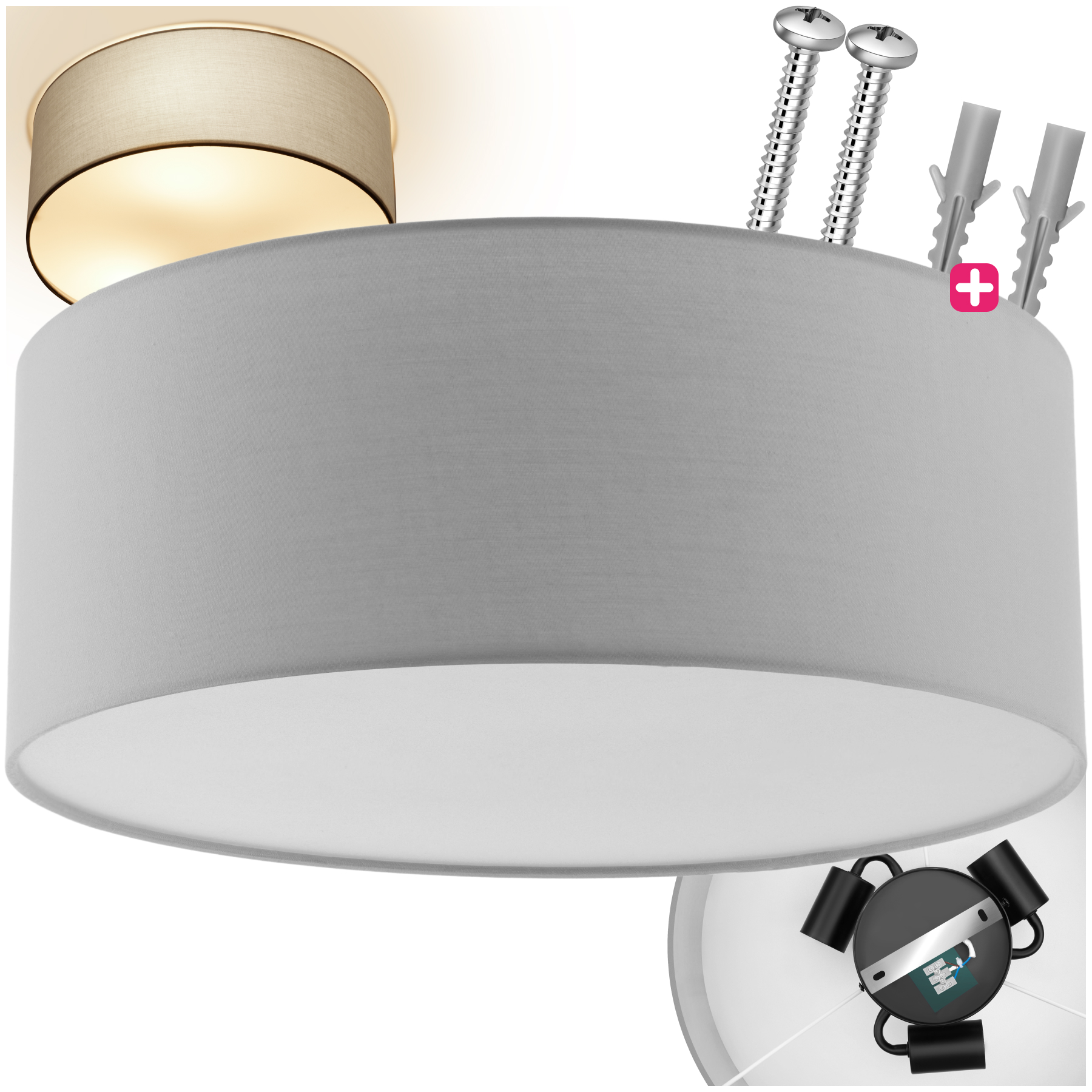 Deckenlampe Runde Deckenleuchte Leinenoptik Oberlicht Textilschirm Lampe 40W