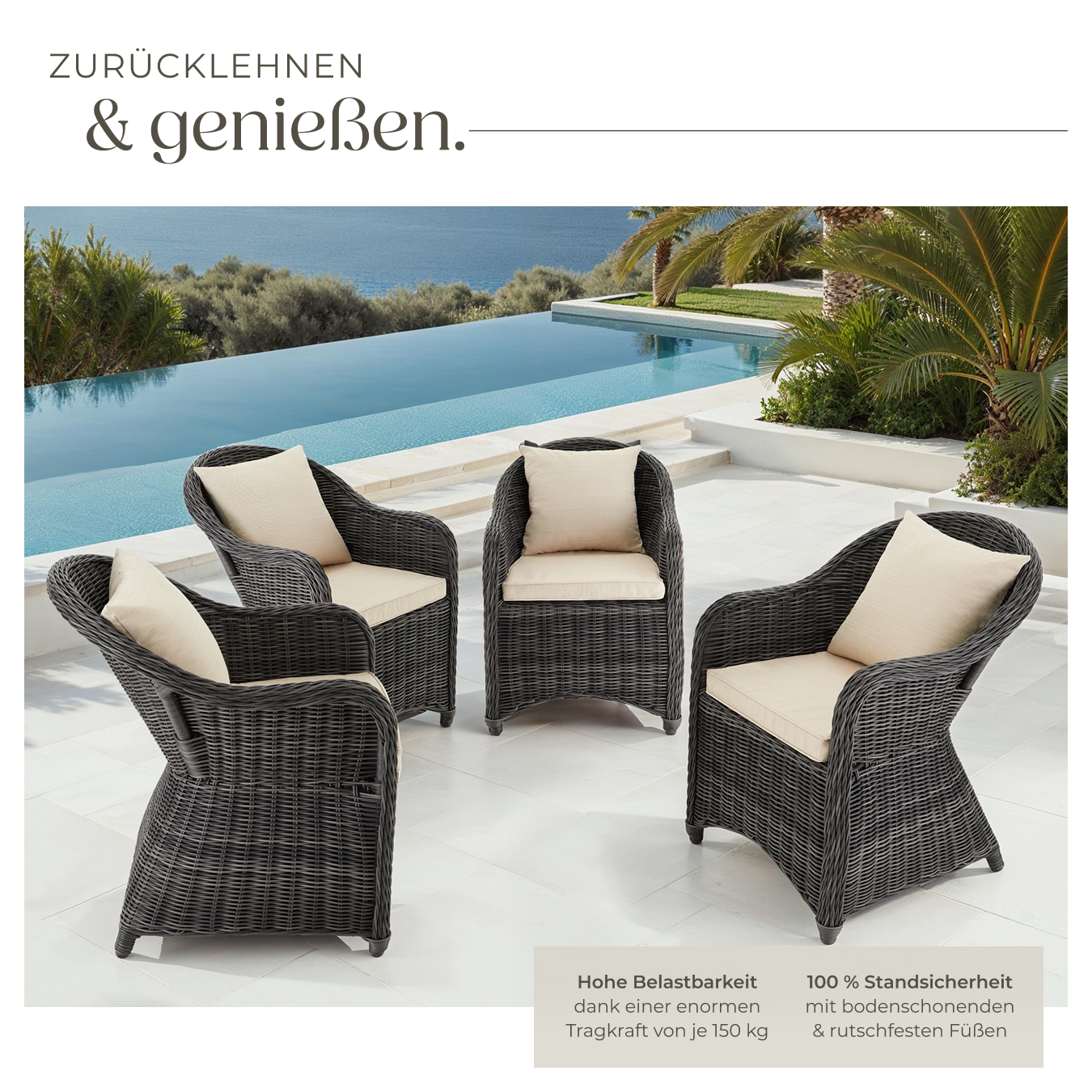 Gartenstuhl Polyrattan 4er Set Braun Korbsessel Gartenmöbel Korb Sessel Kissen