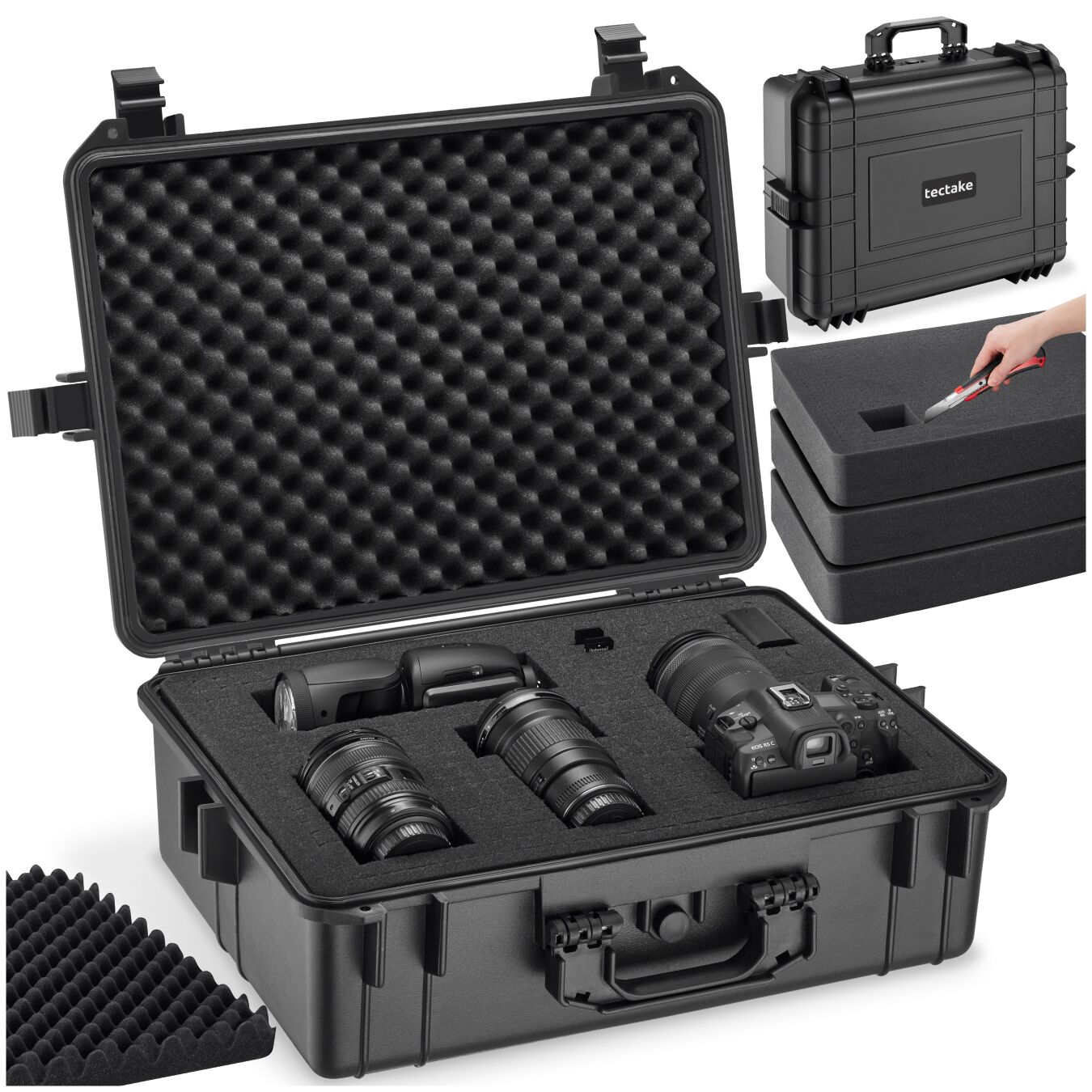 Camera Case - ABS plastic shell, 4 thick foam inserts, snap closures, 35 litres - black