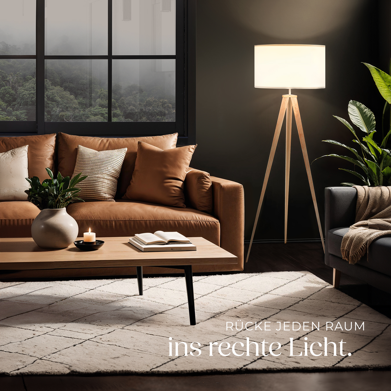 Dreibein Stehleuchte Textilschirm Lampe Beleuchtung Stehlampe Standleuchte 60W