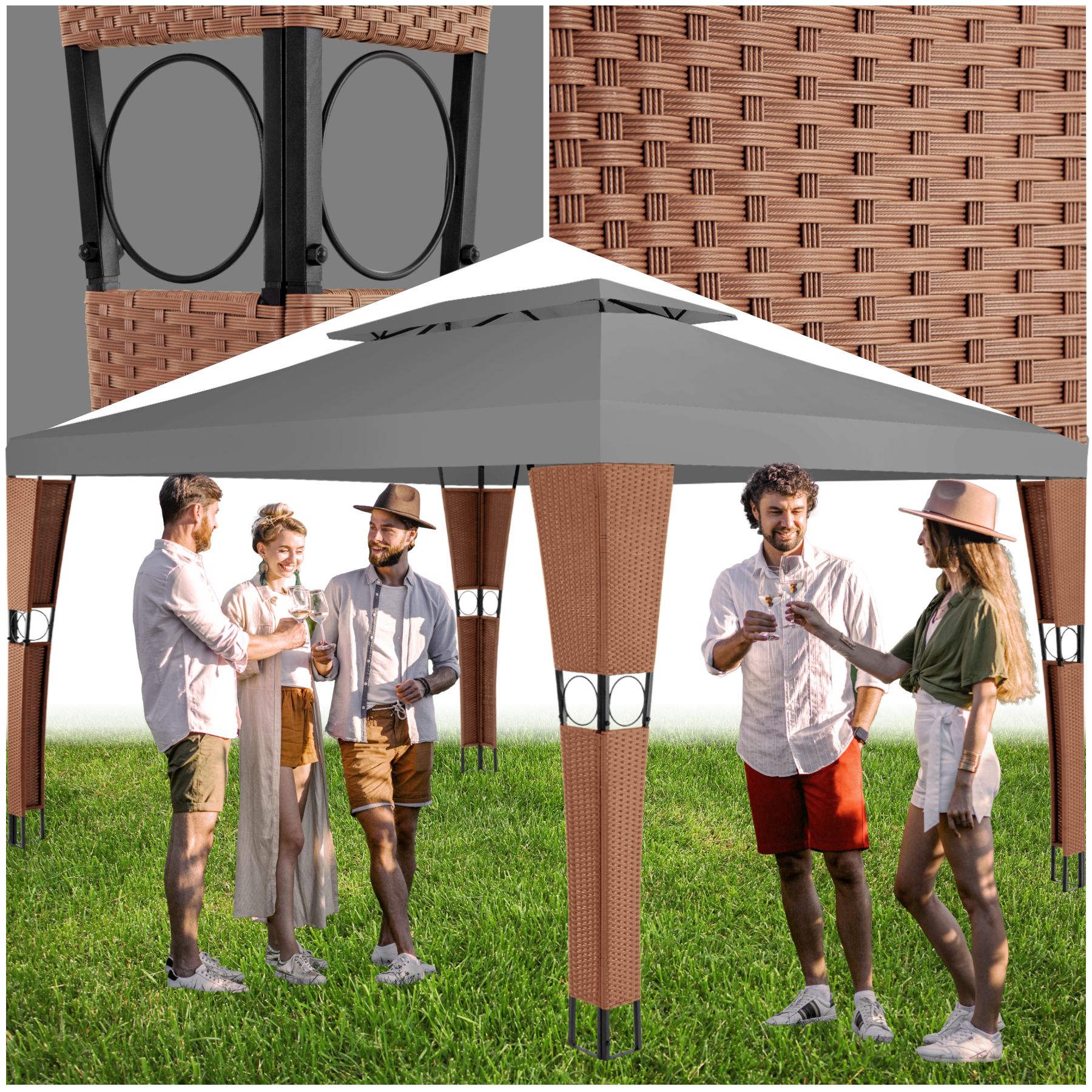 Gazebo 4x3m Poly Rattan Outdoor Garden Pavilion Shelter Shade Steel Party New