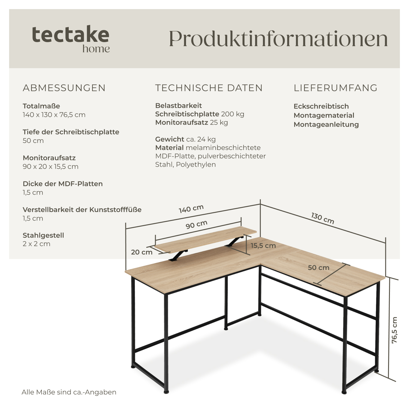 Schreibtisch Eckschreibtisch L-Form Computertisch Bürotisch PC Tisch Holz Metall