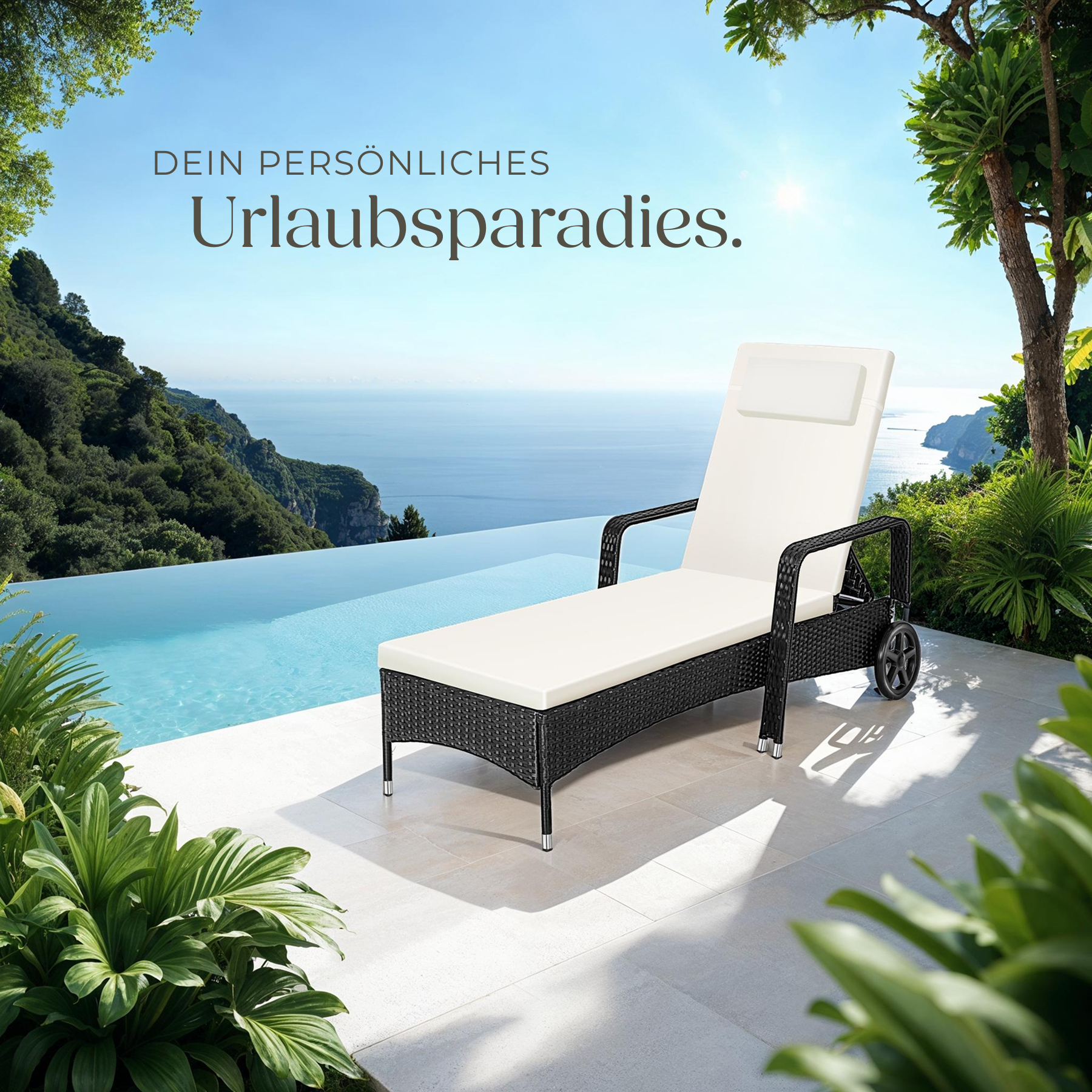 Sonnenliege klappbar Gartenliege Polyrattan Liegestuhl Strandliege robust 200 cm - Bild 81 von 145