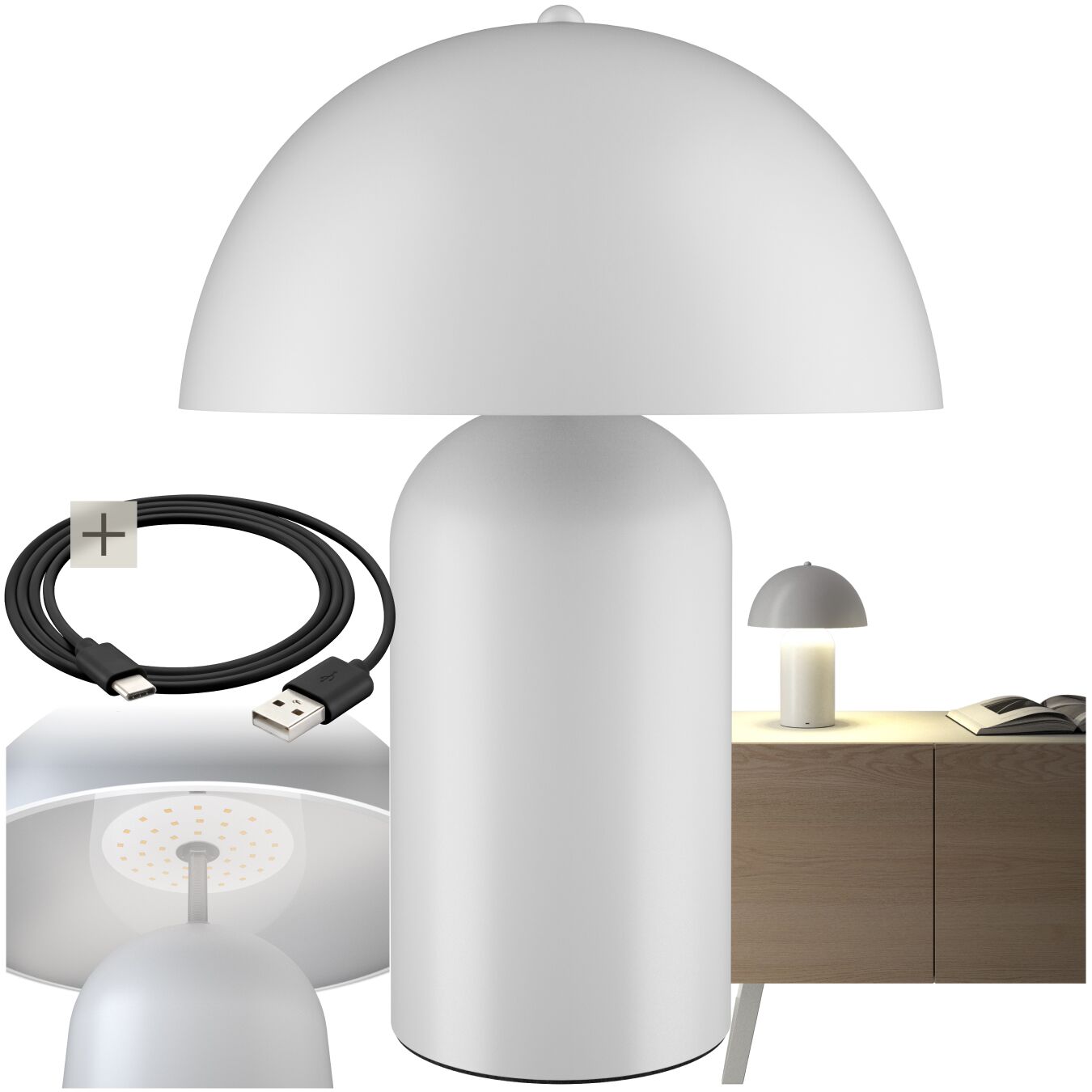 Kleine Retro-Tischlampe Kade, dimmbar - weiß