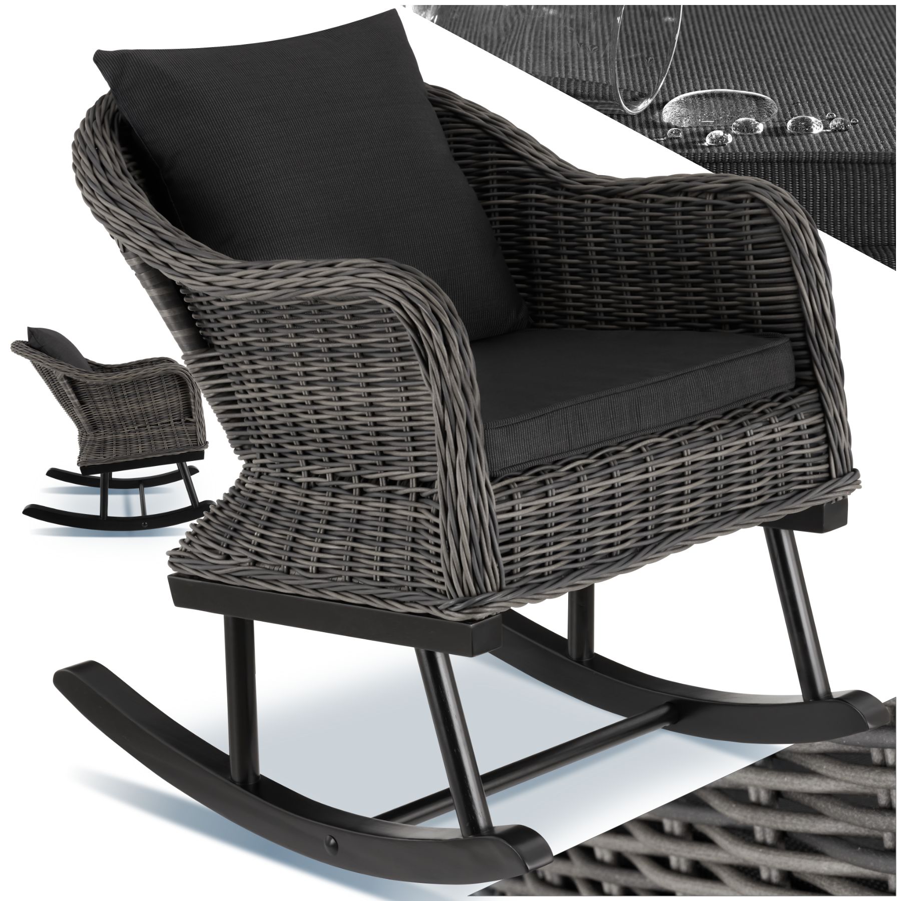 Fauteuil à bascule en rotin Rovigo 150 kg - gris