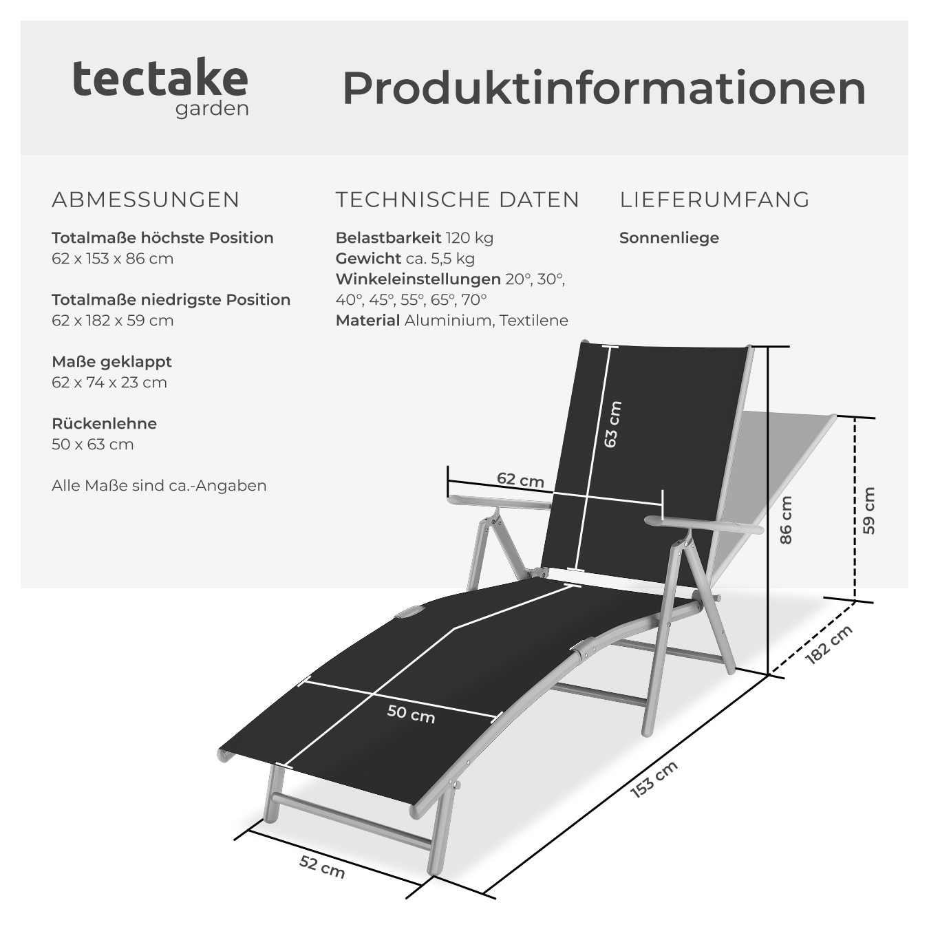 Sonnenliege klappbar Aluminium Gartenliege Liegestuhl Relaxliege Klappliege Neu