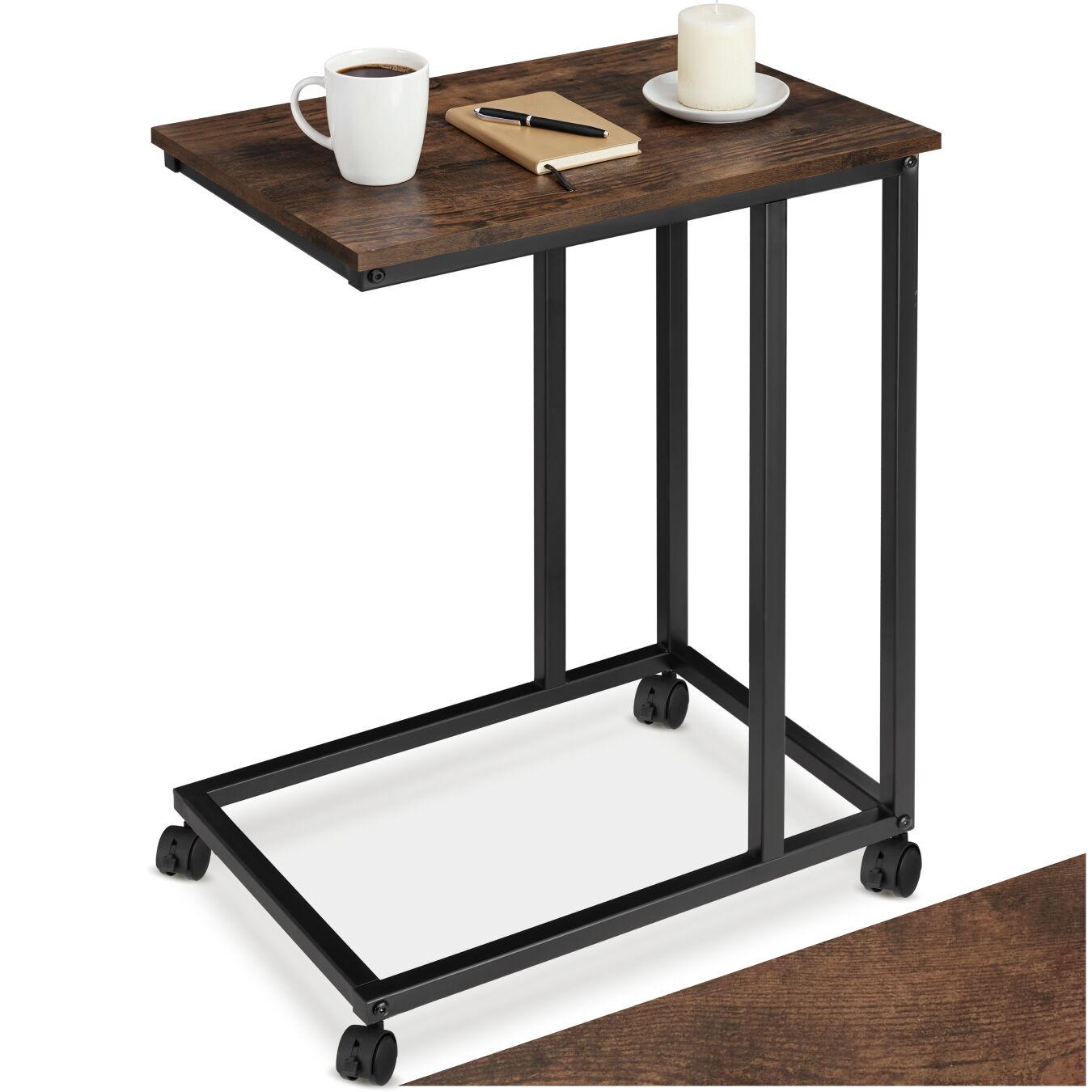 Bedside Table Luton - industrial style, with swivel castors, 48 x 35 x 70 cm - Industrial wood dark, rustic | tectake