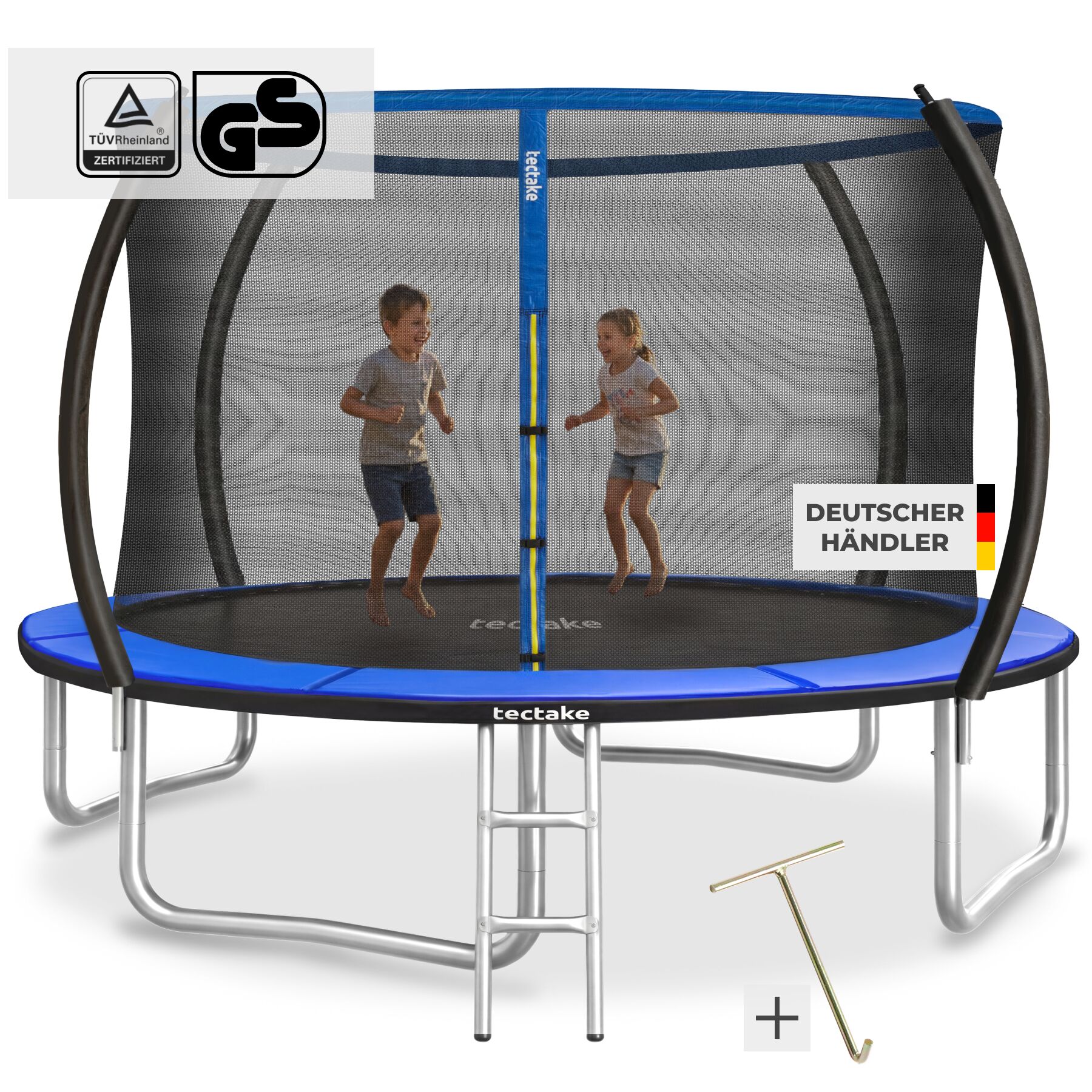 Trampolin, Ø 305 cm, GS-zertifiziert, mit Sicherheitsnetz - schwarz-blau | tectake