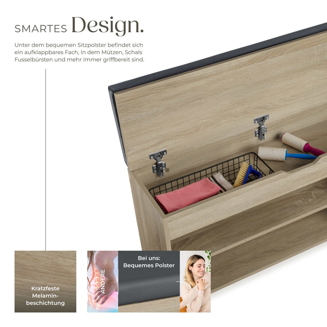 Schuhbank mit Sitzkissen Holz Schuhschrank Schuhregal Sitzfläche Klappfach 104cm - Bild 28 von 37