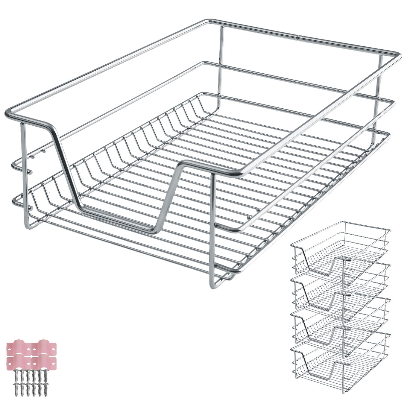 Tiroir de rangement téléscopique - 40 cm, Lot de 4 | tectake