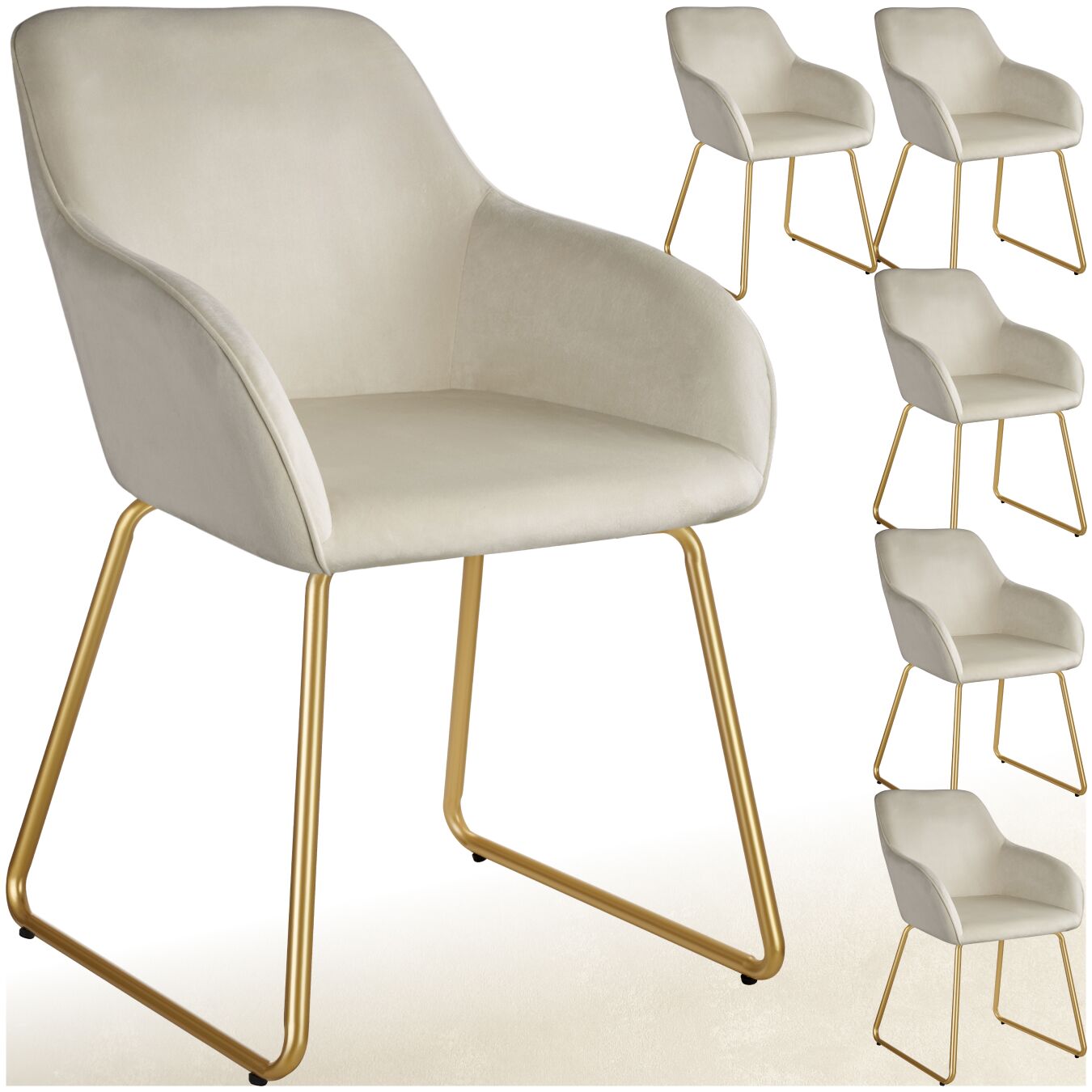 Esszimmerstuhl Jeane, Samtoptik, Kufengestell - Samtoptik creme/gold, 6er Set