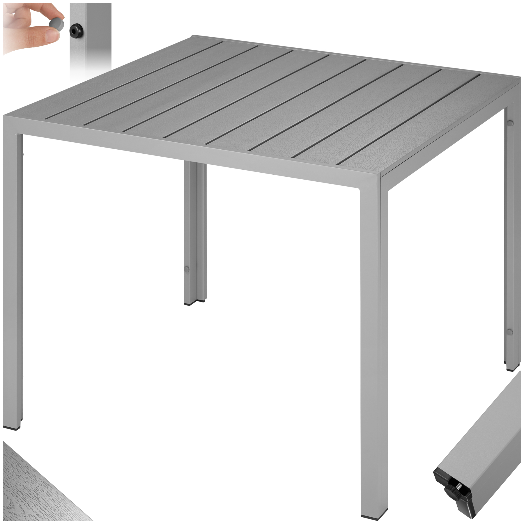Table de jardin carrée MAREN pieds réglables 90 x 90 cm x 74,5 cm - argent