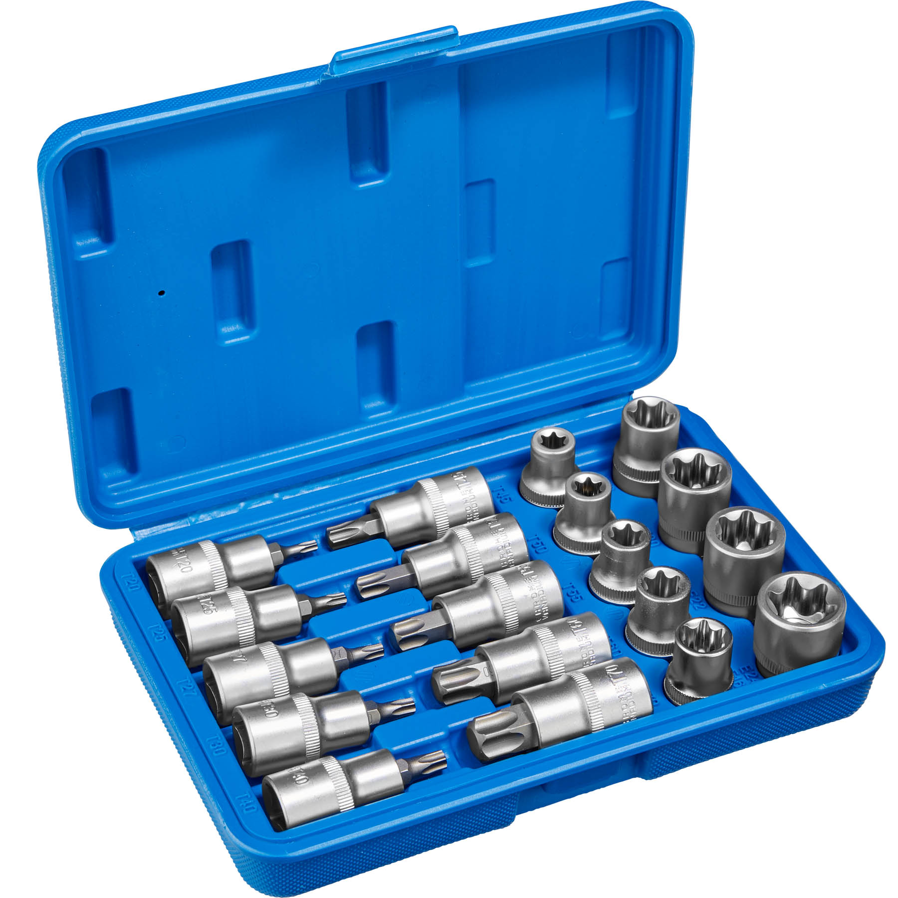 Coffret Douilles Embouts Torx 19 Pièces - bleu de tectake