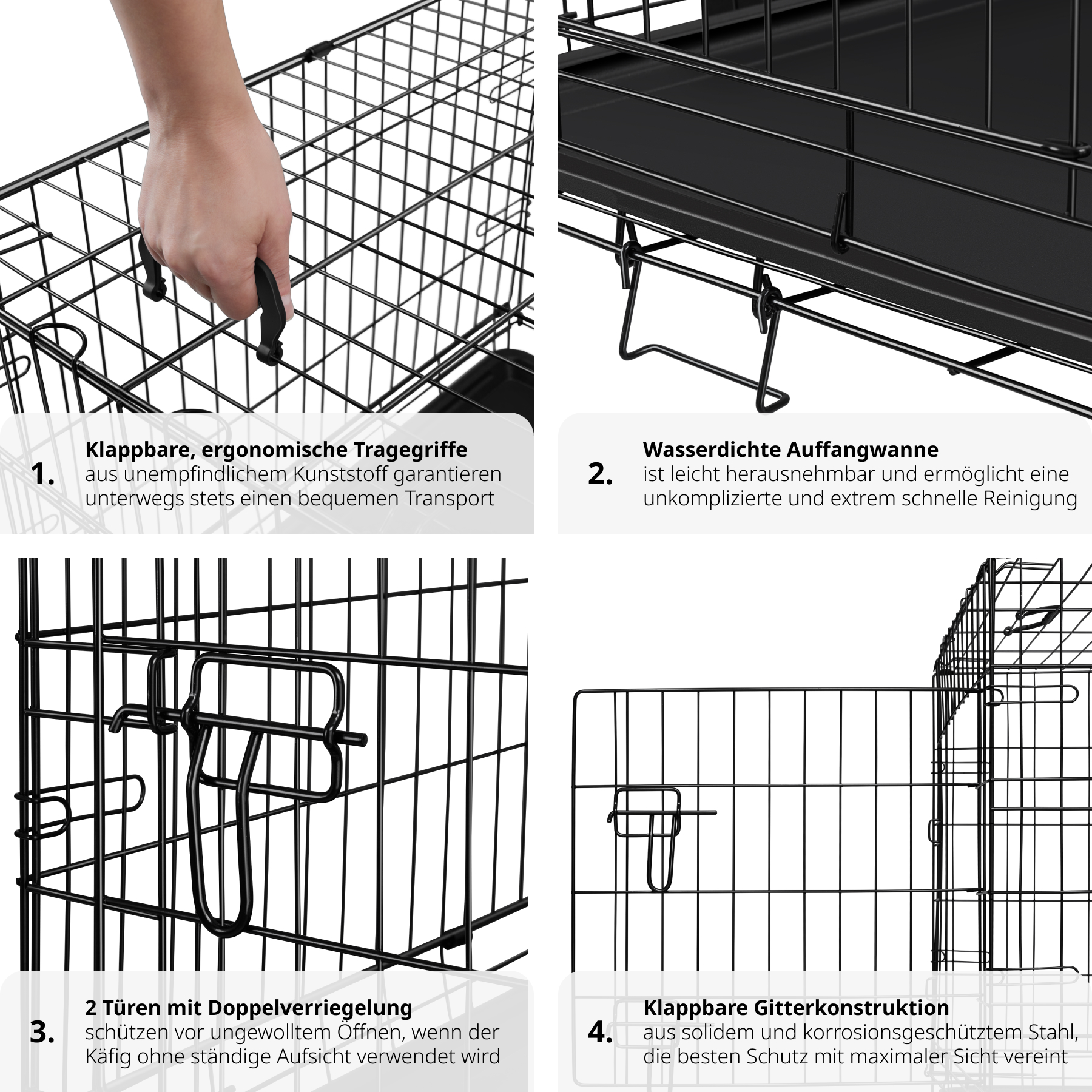 Hundekäfig Klappbar Hundebox mit 2 Türen Transportbox Gitterkäfig Transportkäfig