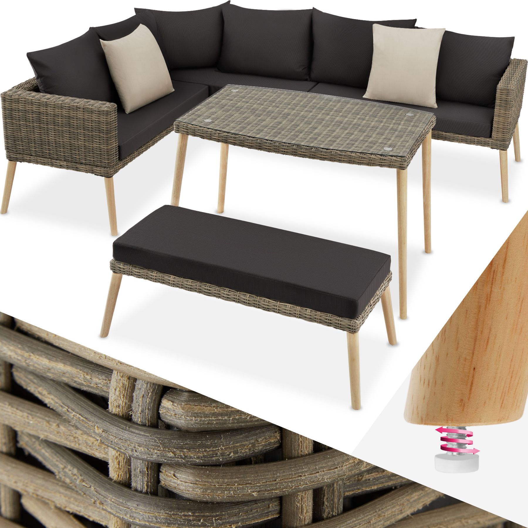 Conjunto Rattan com moldura de alumínio Pula - natural