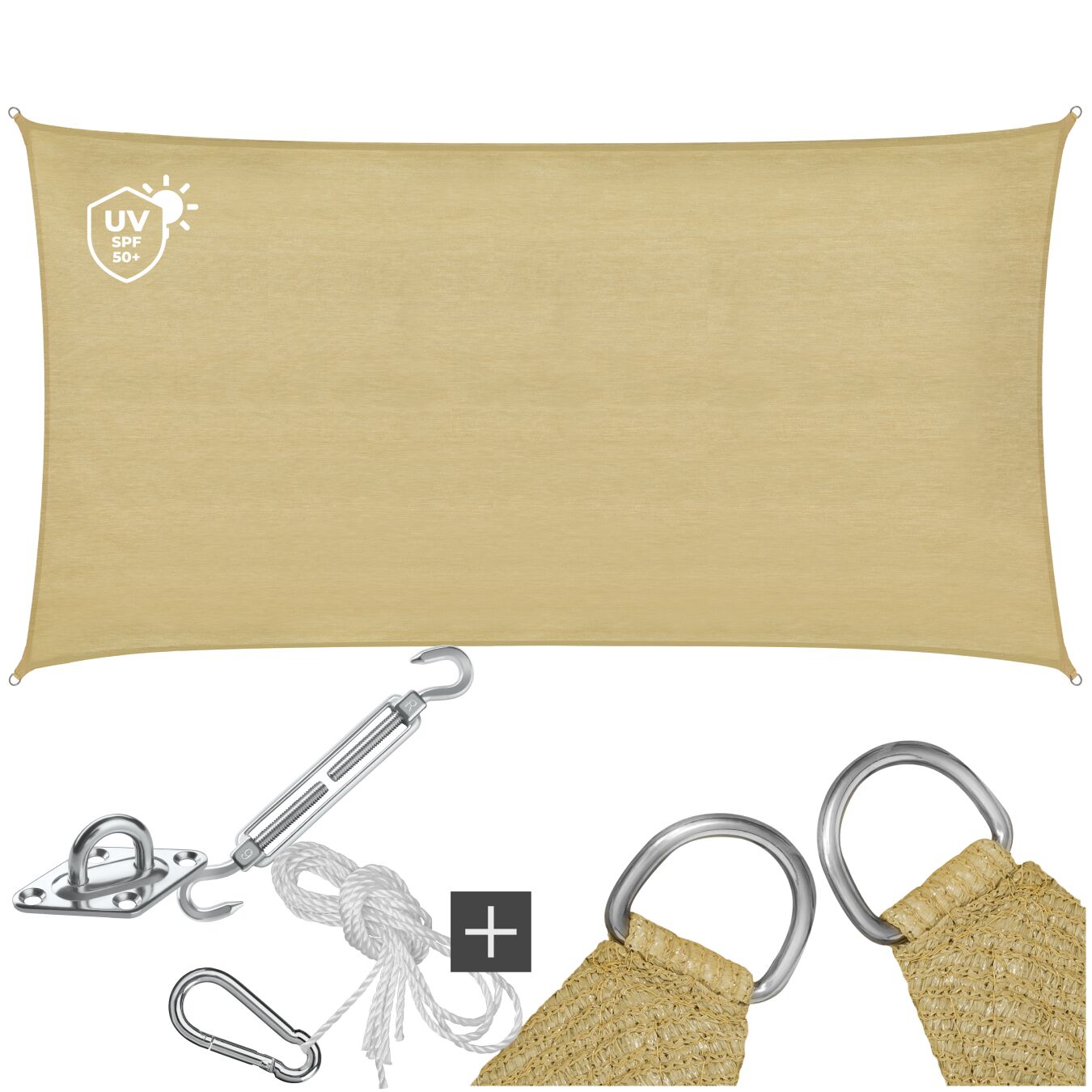 Sun Sail Sonny, UV Protected, Water-Resistant and Anti-Tear - 2 x 4 m, sand