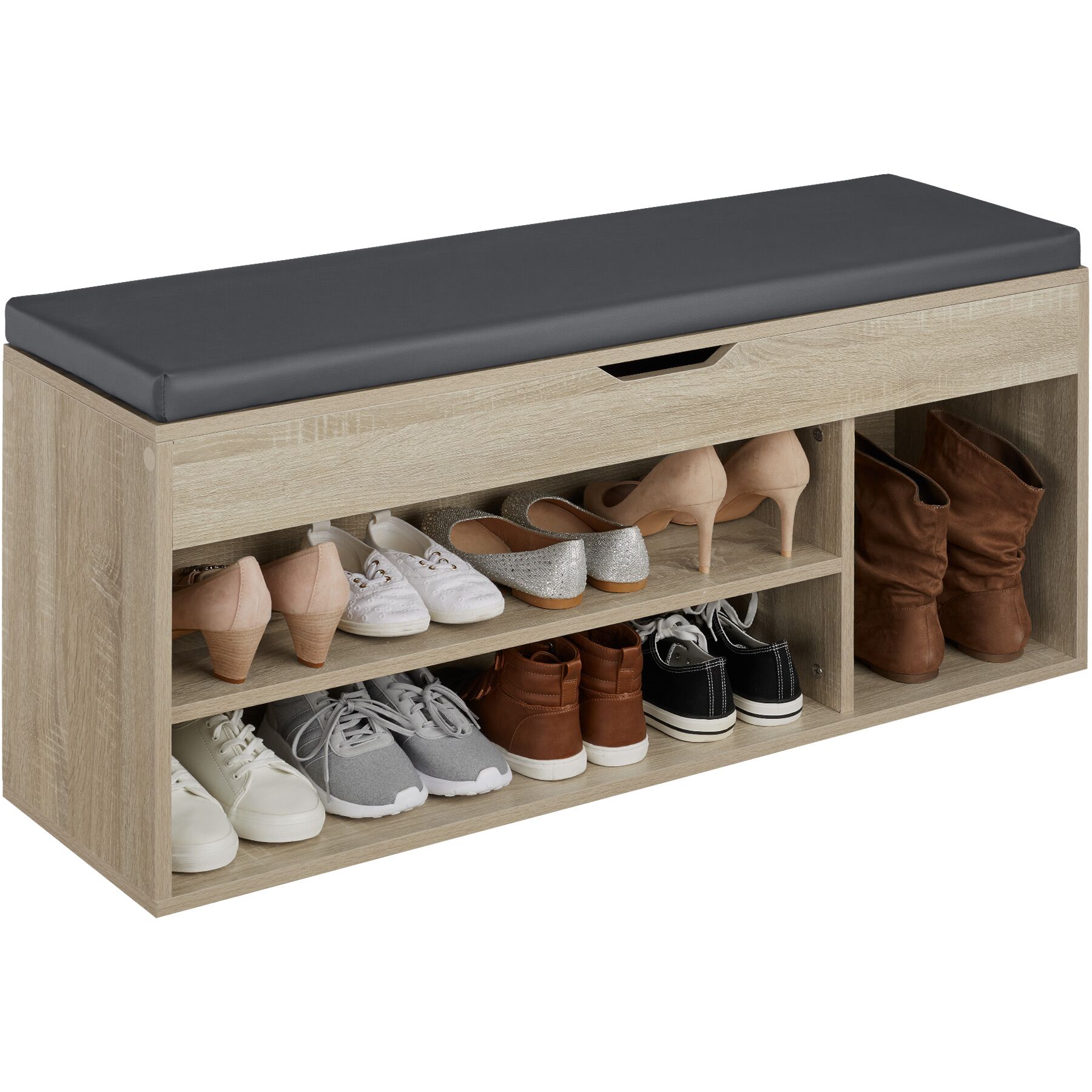 Schuhbank mit Sitzkissen Holz Schuhschrank Schuhregal Sitzfläche Klappfach 104cm - Bild 37 von 37