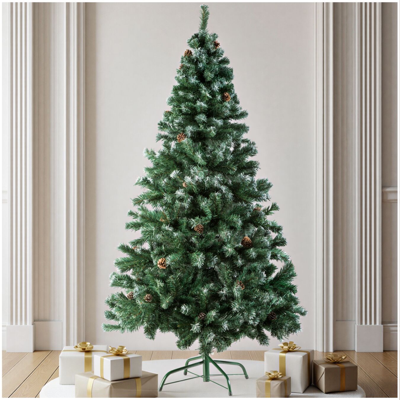 Weihnachtsbaum künstlich mit Zapfen und Metallständer 180cm - ohne Lichterkette