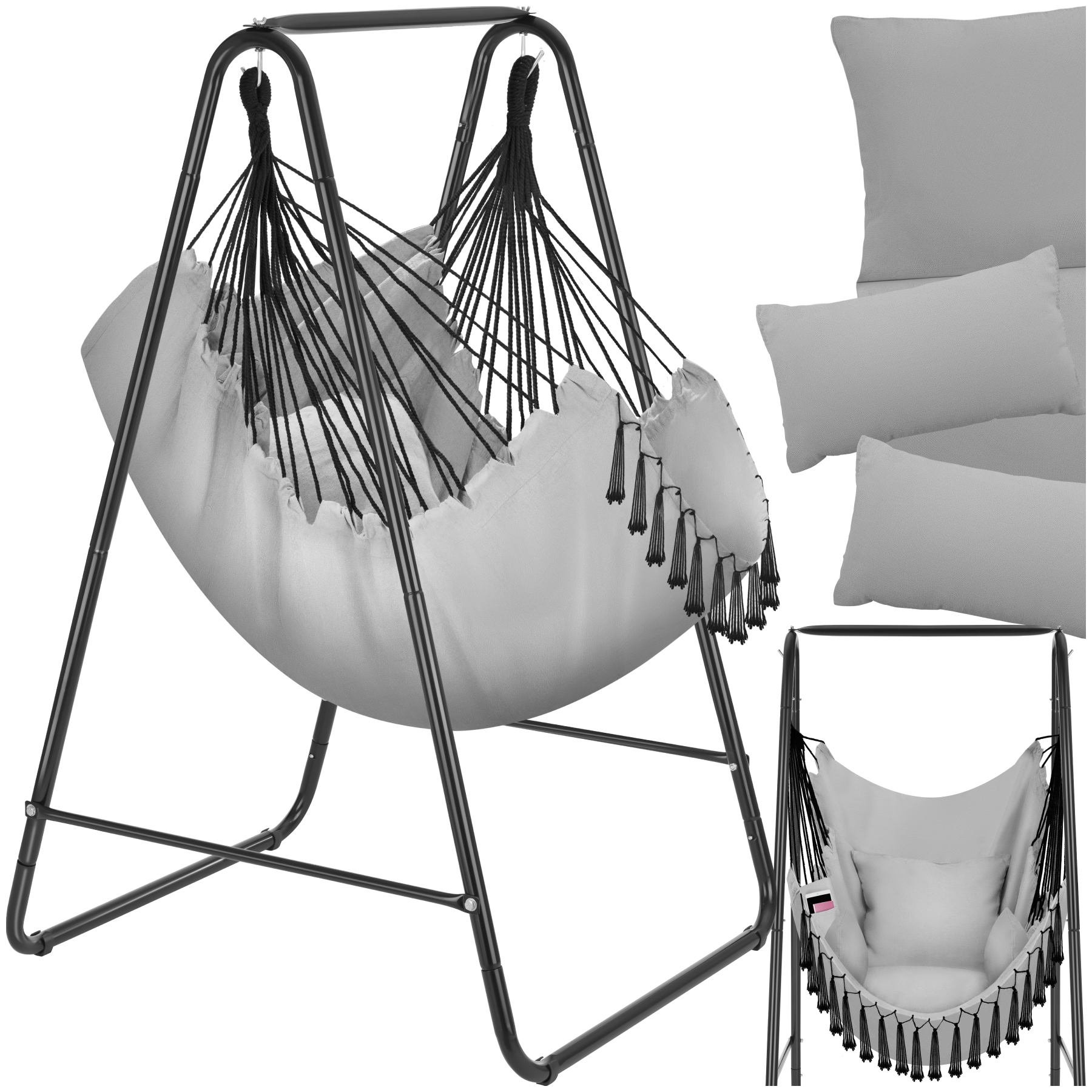 Hangstoel Alison, boho-stijl, draagkracht 160kg - grijs