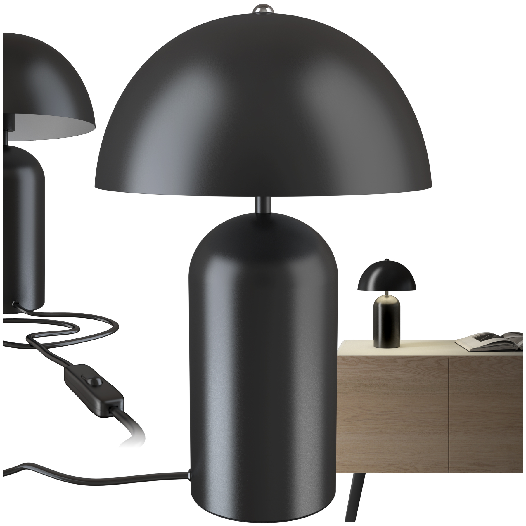 Kleine Retro-Tischlampe Altea, Pilzdesign, 40W - schwarz