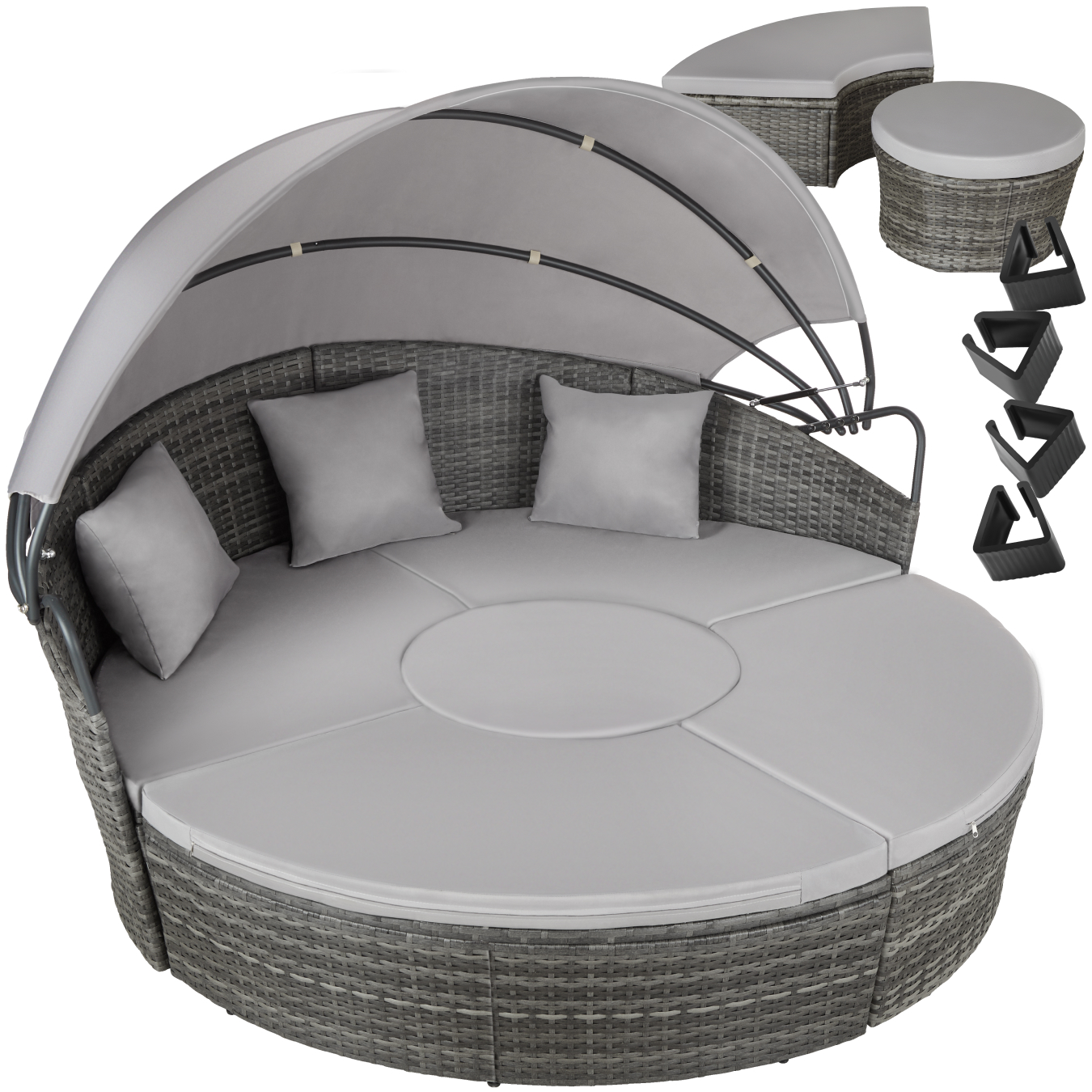 Rattan Sonneninsel, widerstandsfähig, UV-beständig, klappbares Sonnendach - grau | tectake