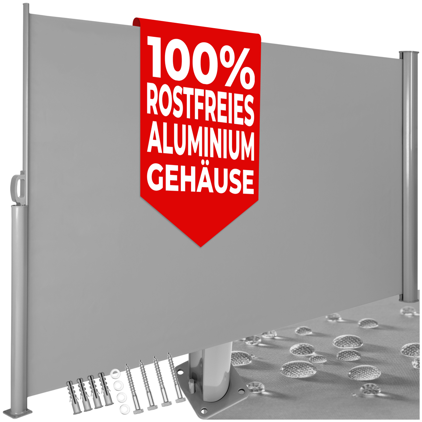 Aluminium Seitenmarkise ausziehbar mit Aufrollmechanismus - 180 x 300 cm, grau
