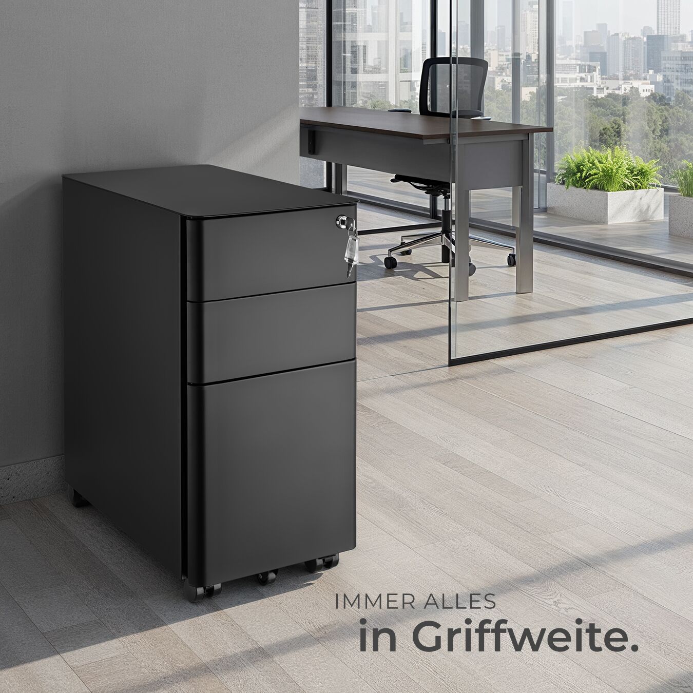 Rollcontainer 2 Schubladen Büroschrank Abschließbar Aktenschrank Hängeregister - Bild 9 von 25