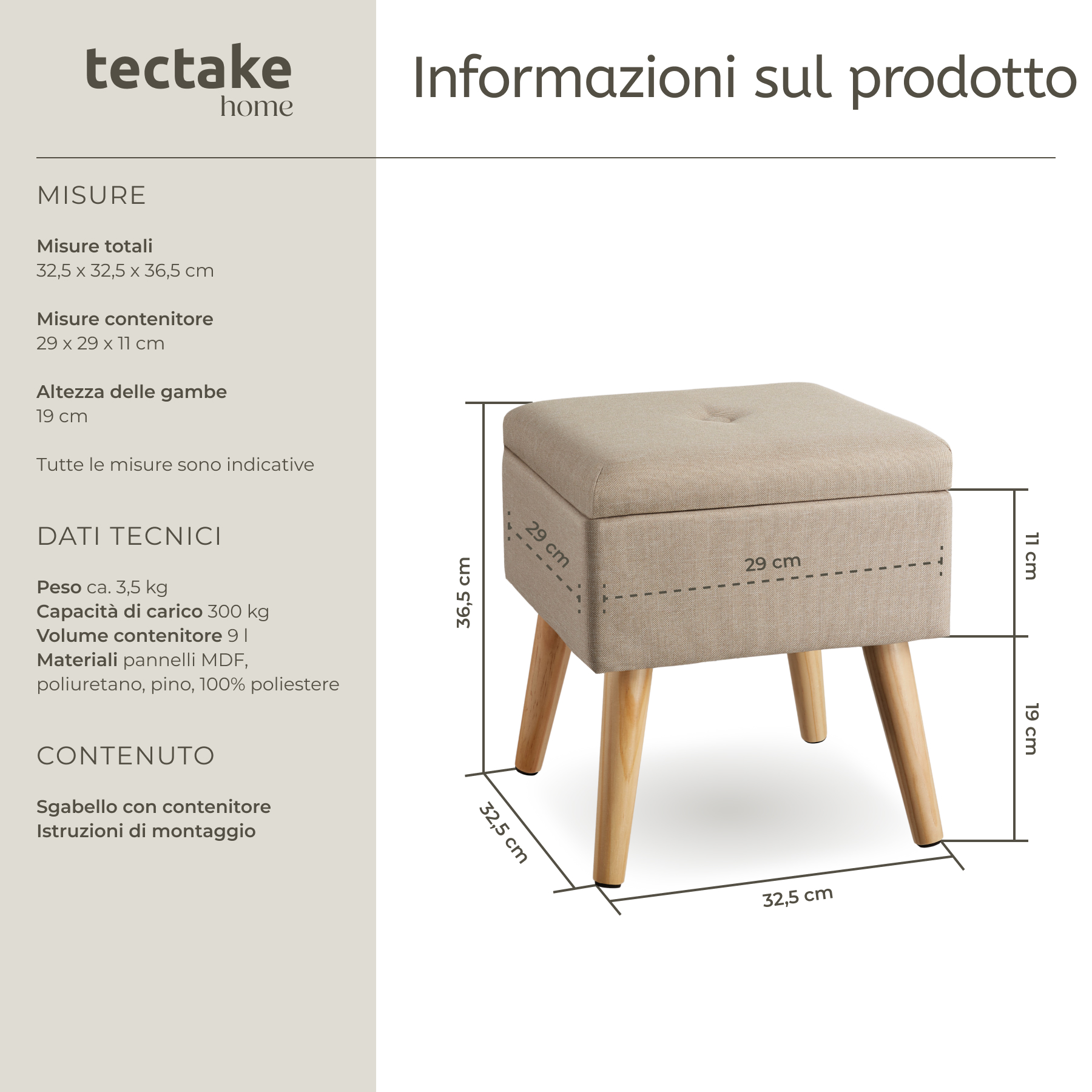 Sgabello Imbottito con Effetto Lino Scompartimento Interno Poggiapiedi Mobile - Foto 26 di 32