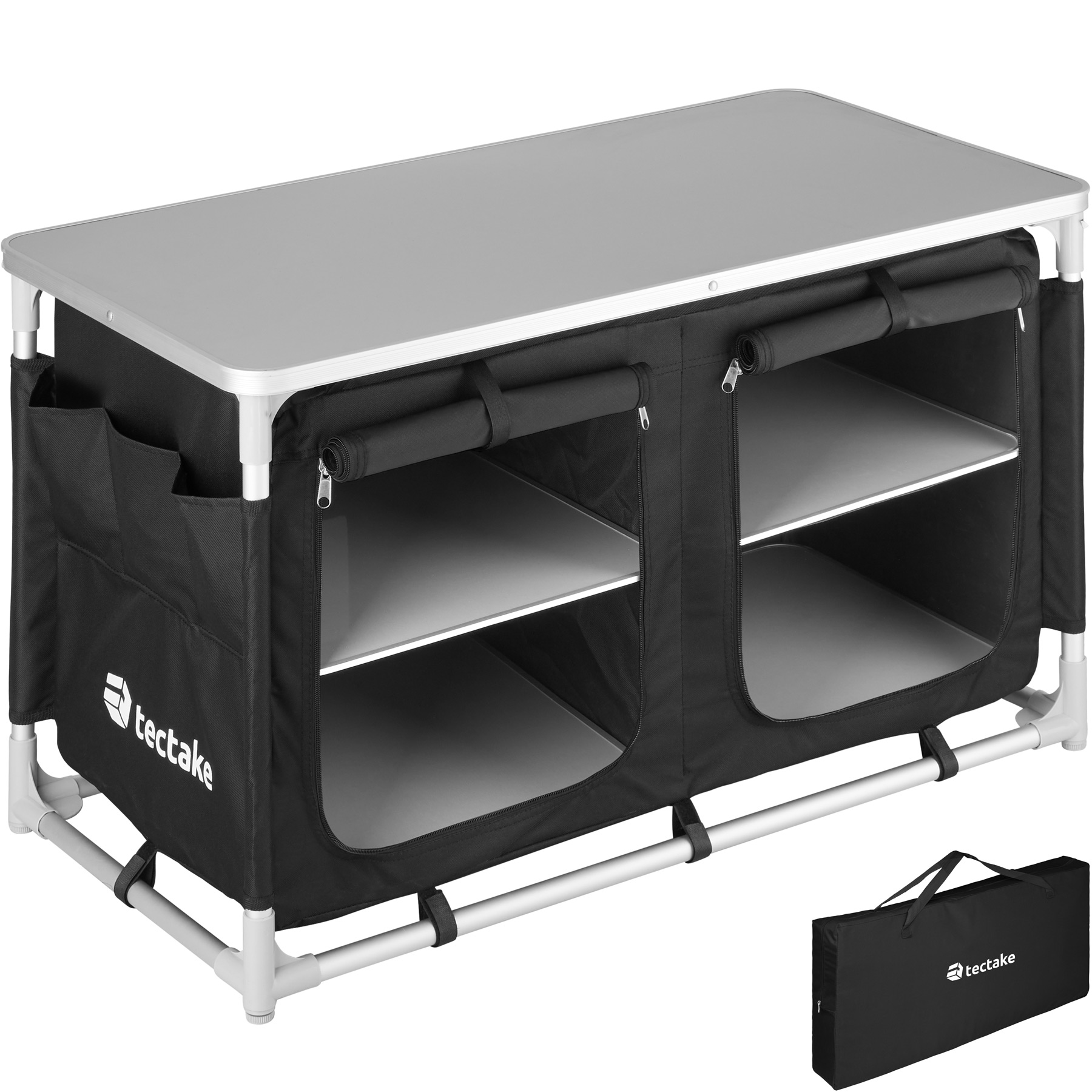 Tectake - Cocina De Camping 97X47,5X56,5Cm - Cocina Plegable De Madera Y Aluminio, Cocinilla De Camping Para Cocina De Gas Con Bolsa, Cocina De En Oferta Cocina De Camping Pleg. Compartimentos Acampada Picnic Exterior 97X47,5X56,5Cm