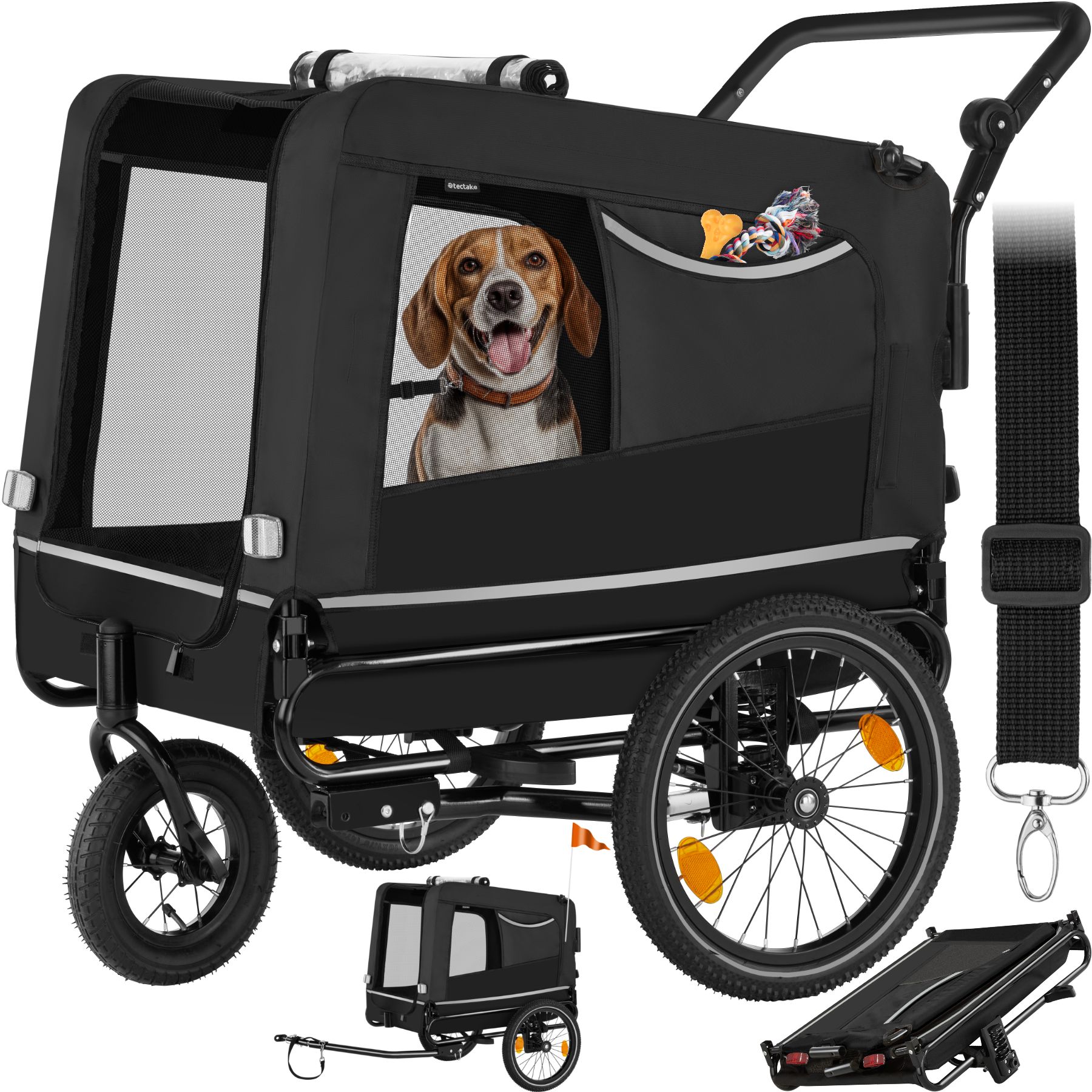 Hundeanhänger WoofRider multifunktional, faltbar, bis 40kg - schwarz von tectake
