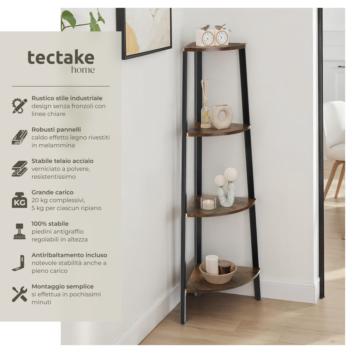 Scaffali ad angolo Newbridge 4 ripiani Stile ndustriale Antiribaltamento - Foto 3 di 25