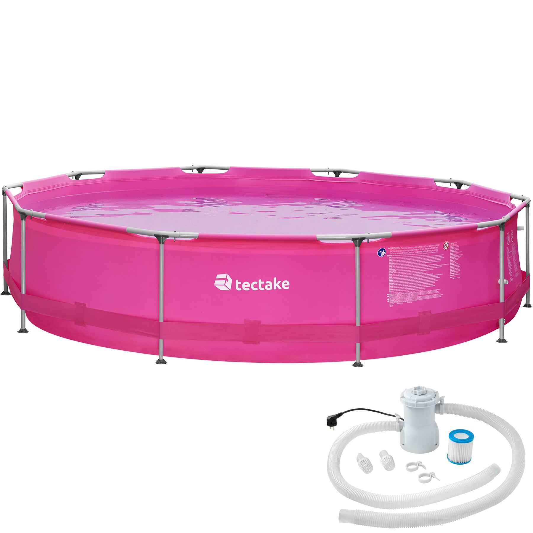 Zwembad rond met stalen frame en filterpomp Ø 360 x 76 cm - roze | tectake