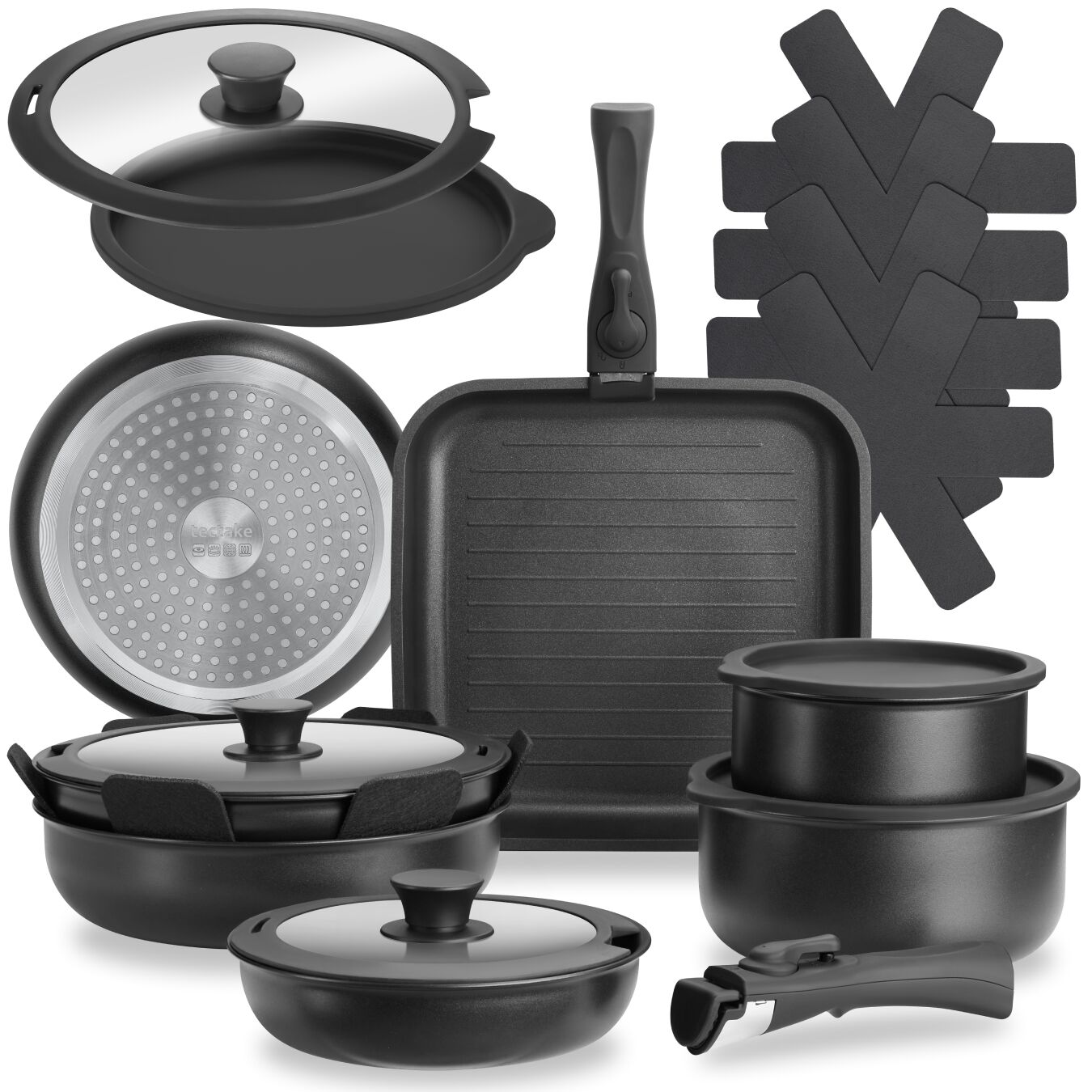 Set di pentole Parma 17 pezzi, adatto per induzione - nero | tectake