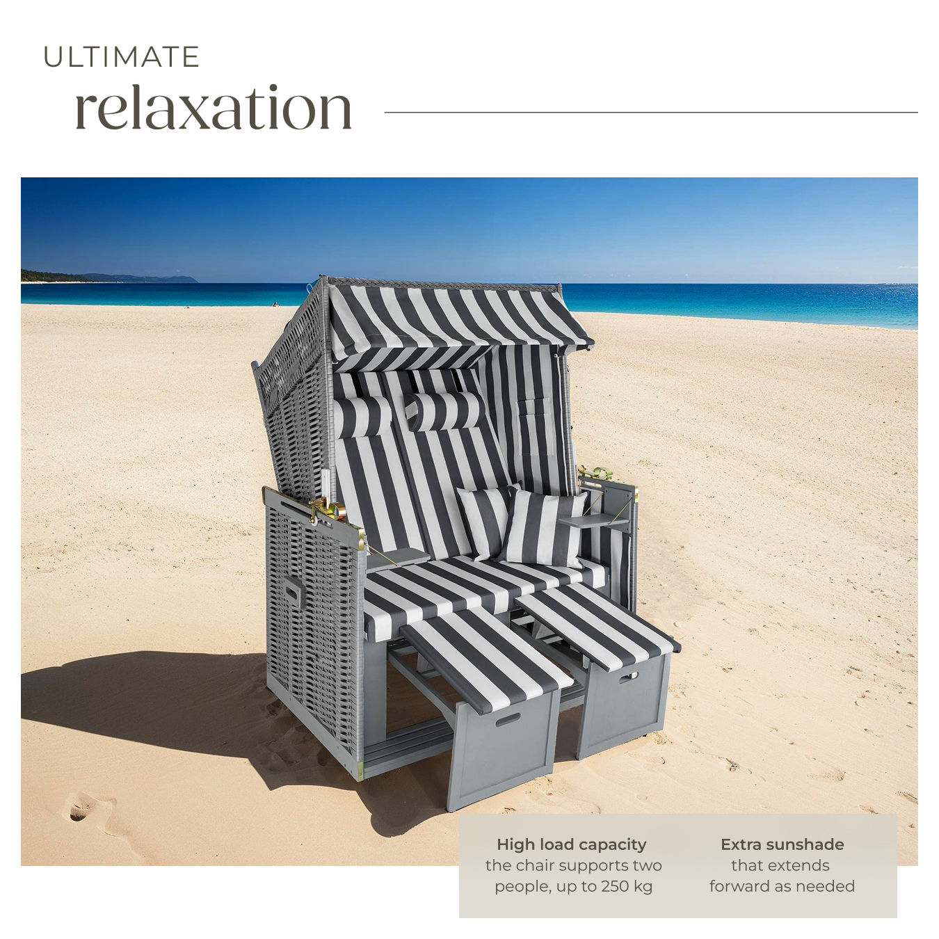 Wicker Chair Outdoor Beach Sunbed with Pillows Roofed Recline Sun Lounger - Picture 4 of 49