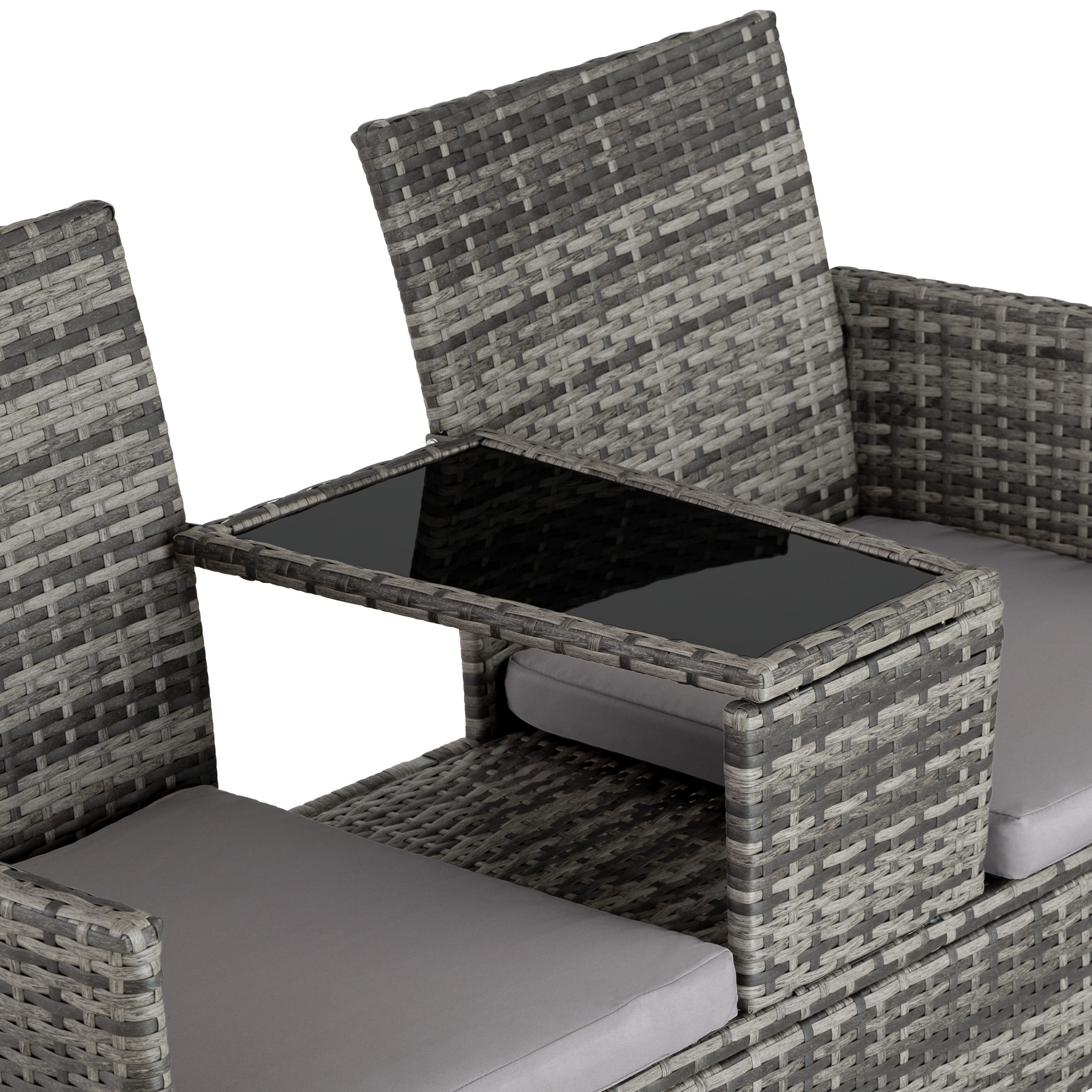 Poly Rattan Bench Glass Table Garden Furniture 2 Seats Wicker Patio Balcony New - Picture 17 of 81