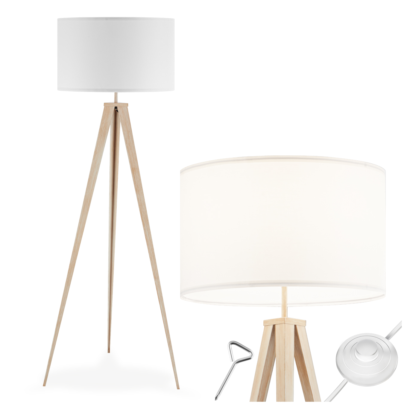 Dreibein Stehleuchte Textilschirm Lampe Beleuchtung Stehlampe Standleuchte 60W