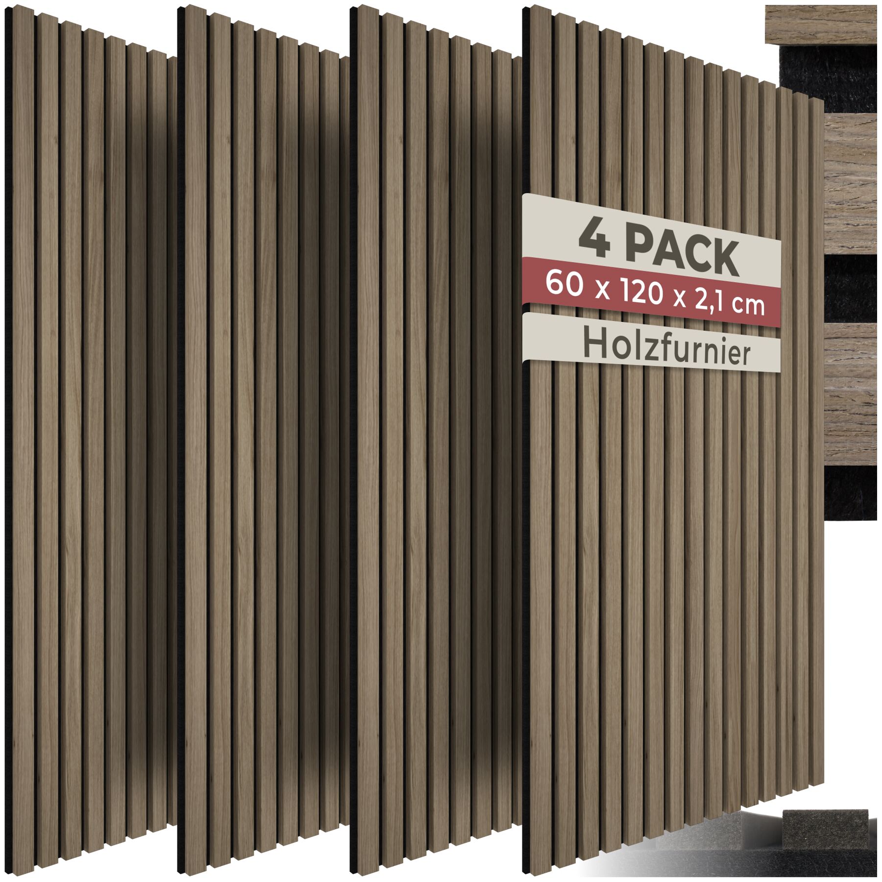 Akustikpaneele Sonic Wall Holzoptik - Eiche dunkel, 4er Set