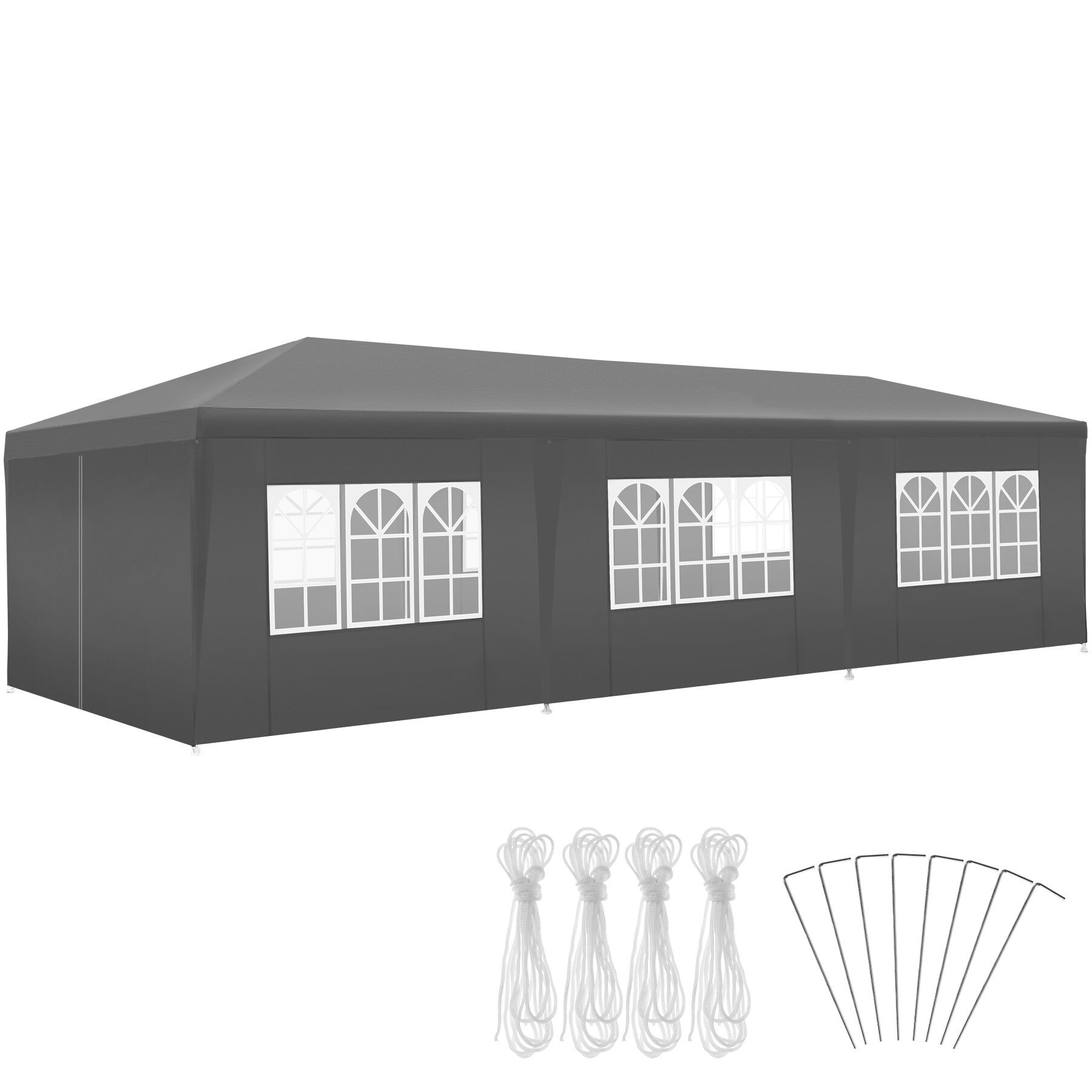 Pavilhão 9x3 m MIRAMAS com 8 painéis laterais e à prova de água - cinzento | tectake